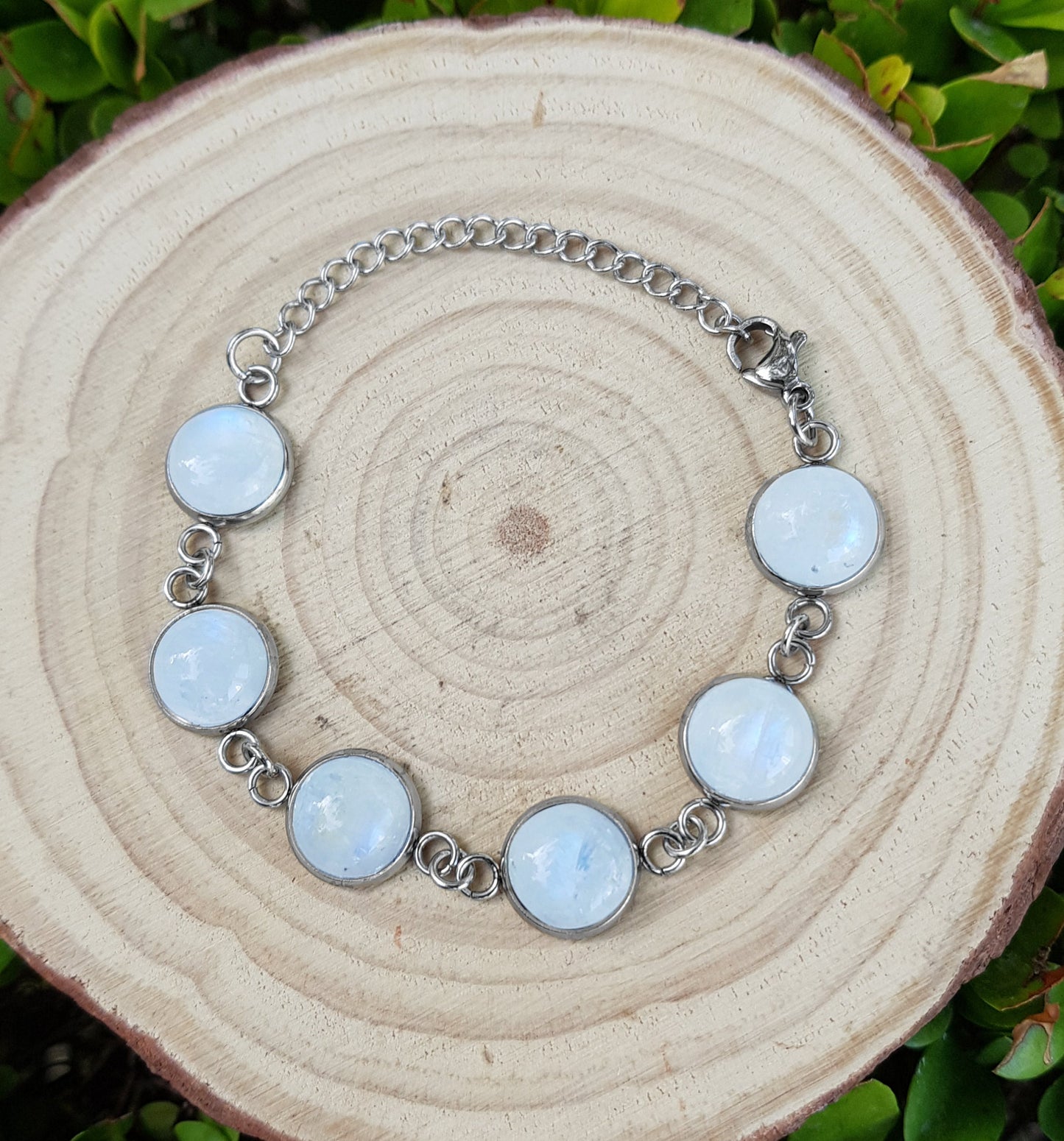 Rainbow Moonstone Labradorite Bracelet In Surgical Stainless Steel Adjustable Bracelet