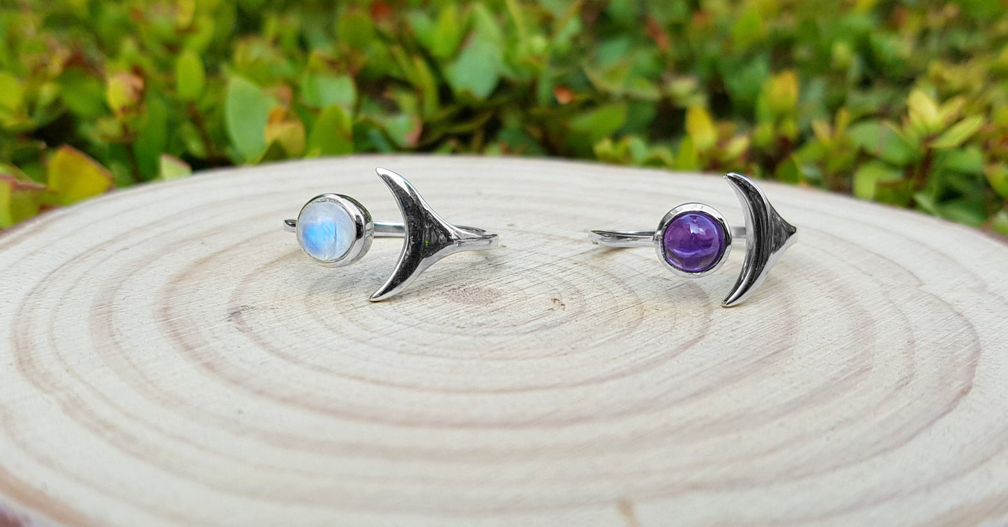 Adjustable Moonstone Ring Crescent Moon Ring Sterling Silver Boho Rings Bohemian Handmade Ring Statement Ring