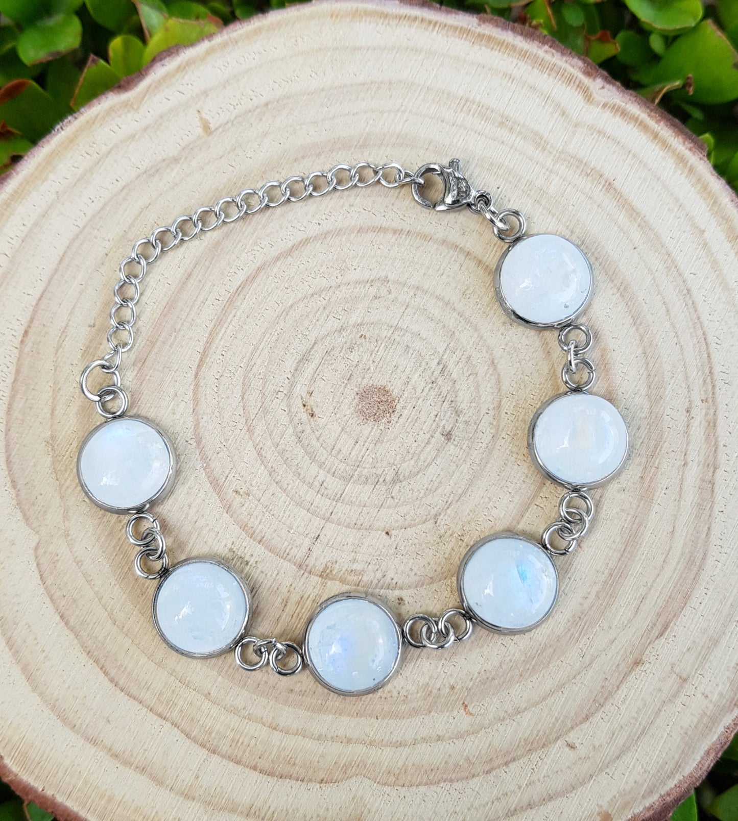 Rainbow Moonstone Labradorite Bracelet In Surgical Stainless Steel Adjustable Bracelet