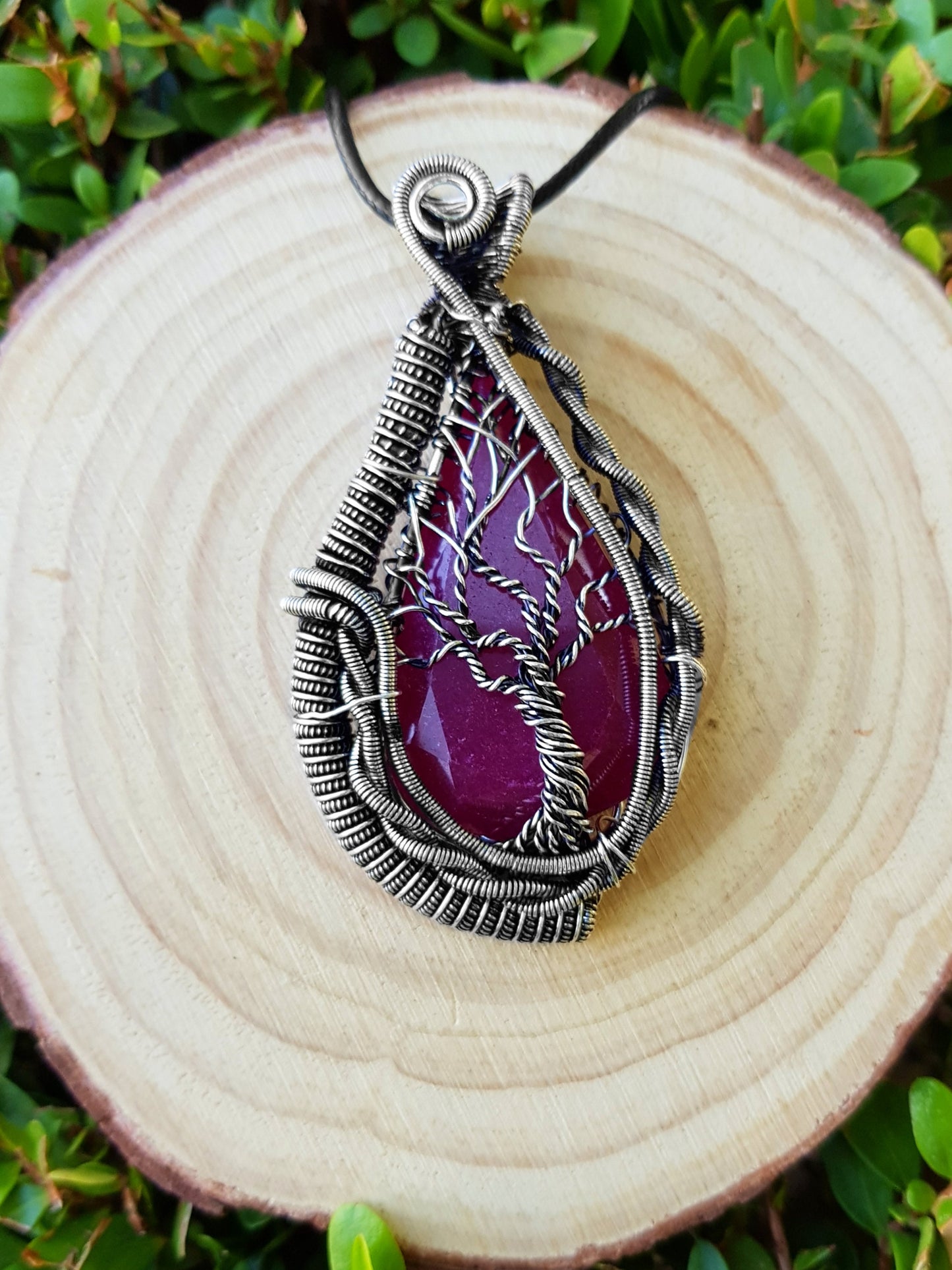 Ruby Wire Wrapped Tree Necklace In Sterling Silver Statement Necklace Crystal Jewellery One Of A Kind