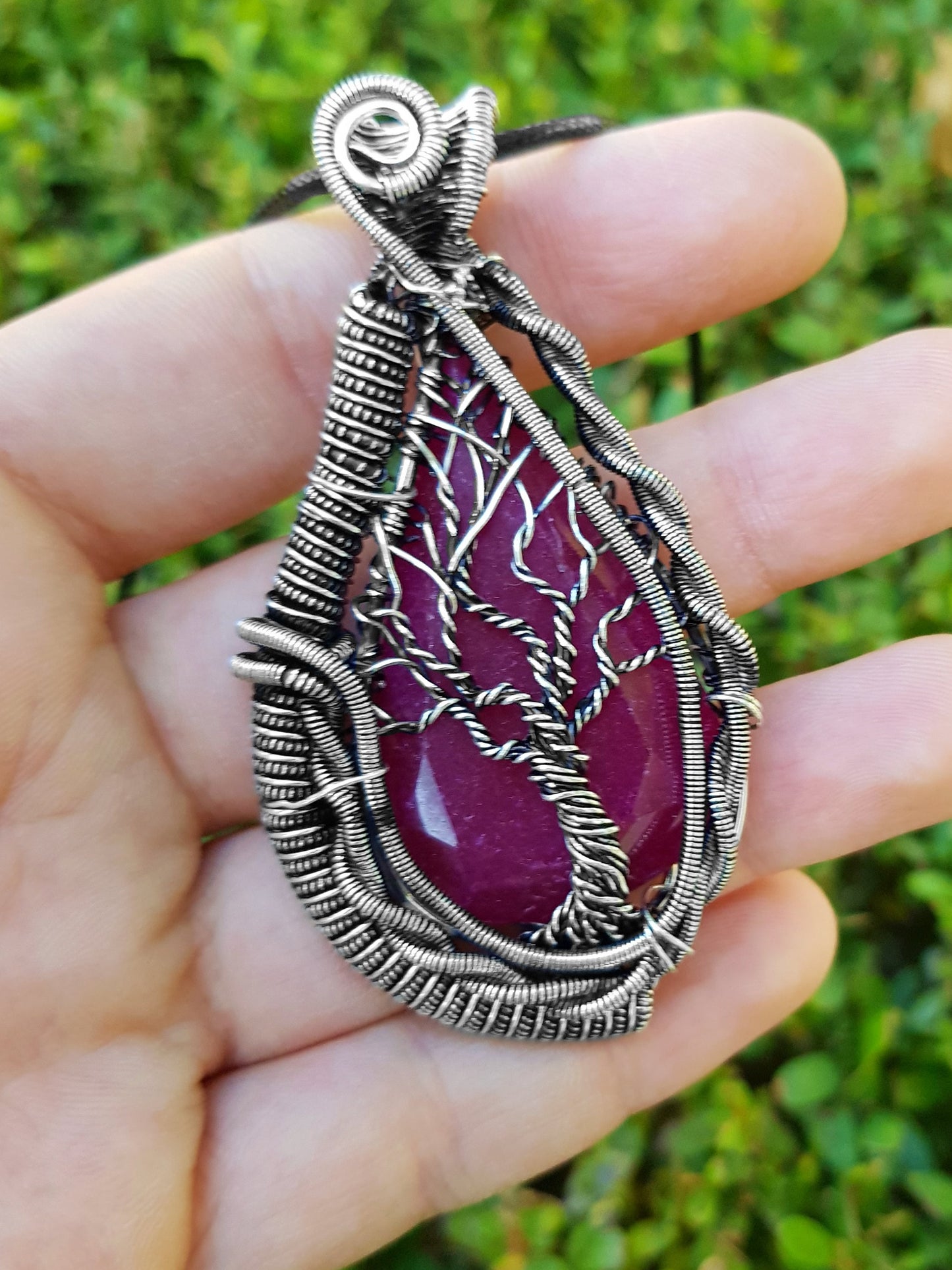 Ruby Wire Wrapped Tree Necklace In Sterling Silver Statement Necklace Crystal Jewellery One Of A Kind