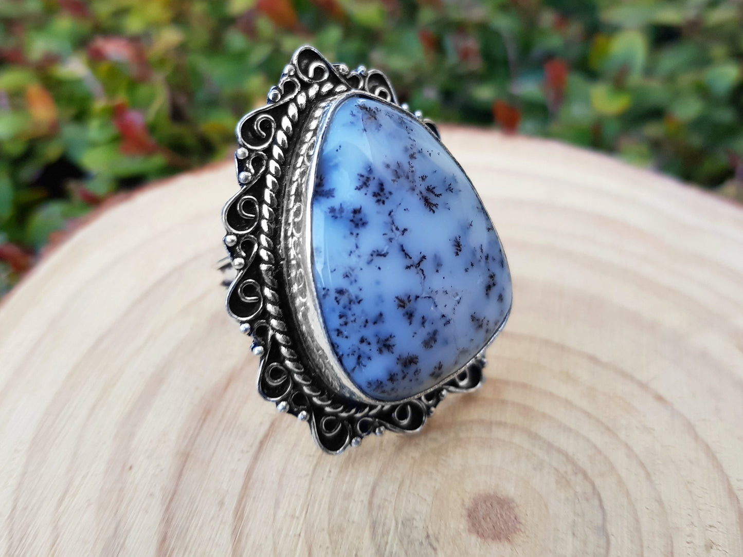 Dendrite Opal Gemstone Ring In Sterling Silver Size US 7 1/2 Statement Ring Boho Rings GypsyJewellery Unique Gift One Of A Kind Jewellery