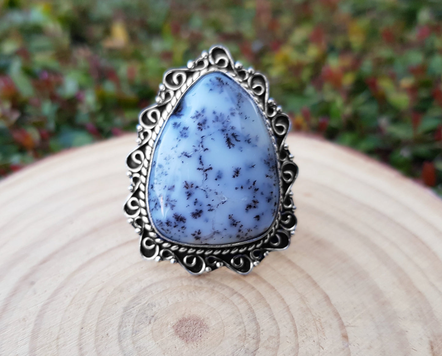 Dendrite Opal Gemstone Ring In Sterling Silver Size US 7 1/2 Statement Ring Boho Rings GypsyJewellery Unique Gift One Of A Kind Jewellery