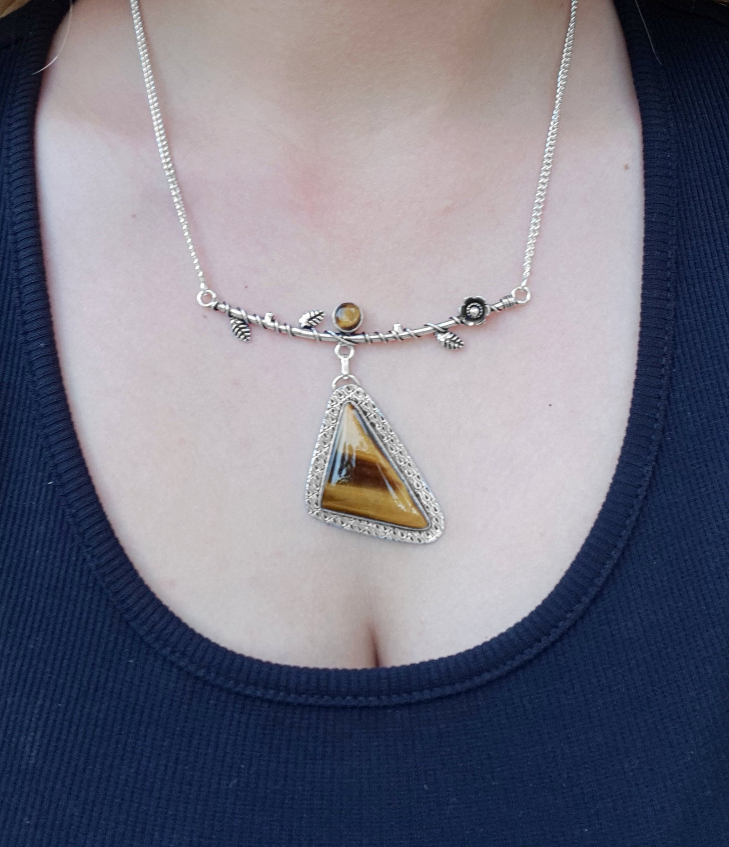 Tiger Eye Statement Necklace In Sterling Silver Twisted Vine Necklace