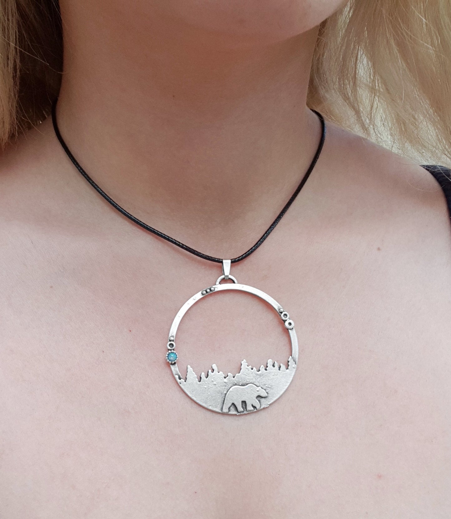 Polar Bear Necklace With Top Quality Opal Arctic Pendant In Sterling Silver Statement Necklace