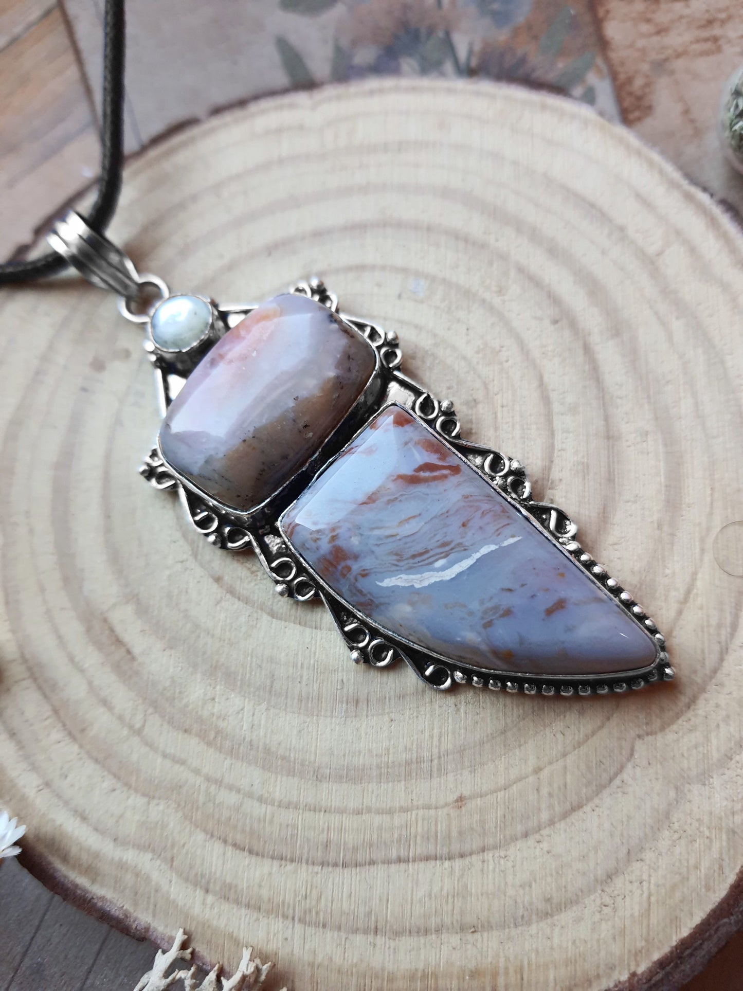 Jasper And Pearl Pendant Sterling Silver Statement Necklace Multi Stone Necklace Boho Gemstone Pendant Unique Jewelry Unique Gift For Her
