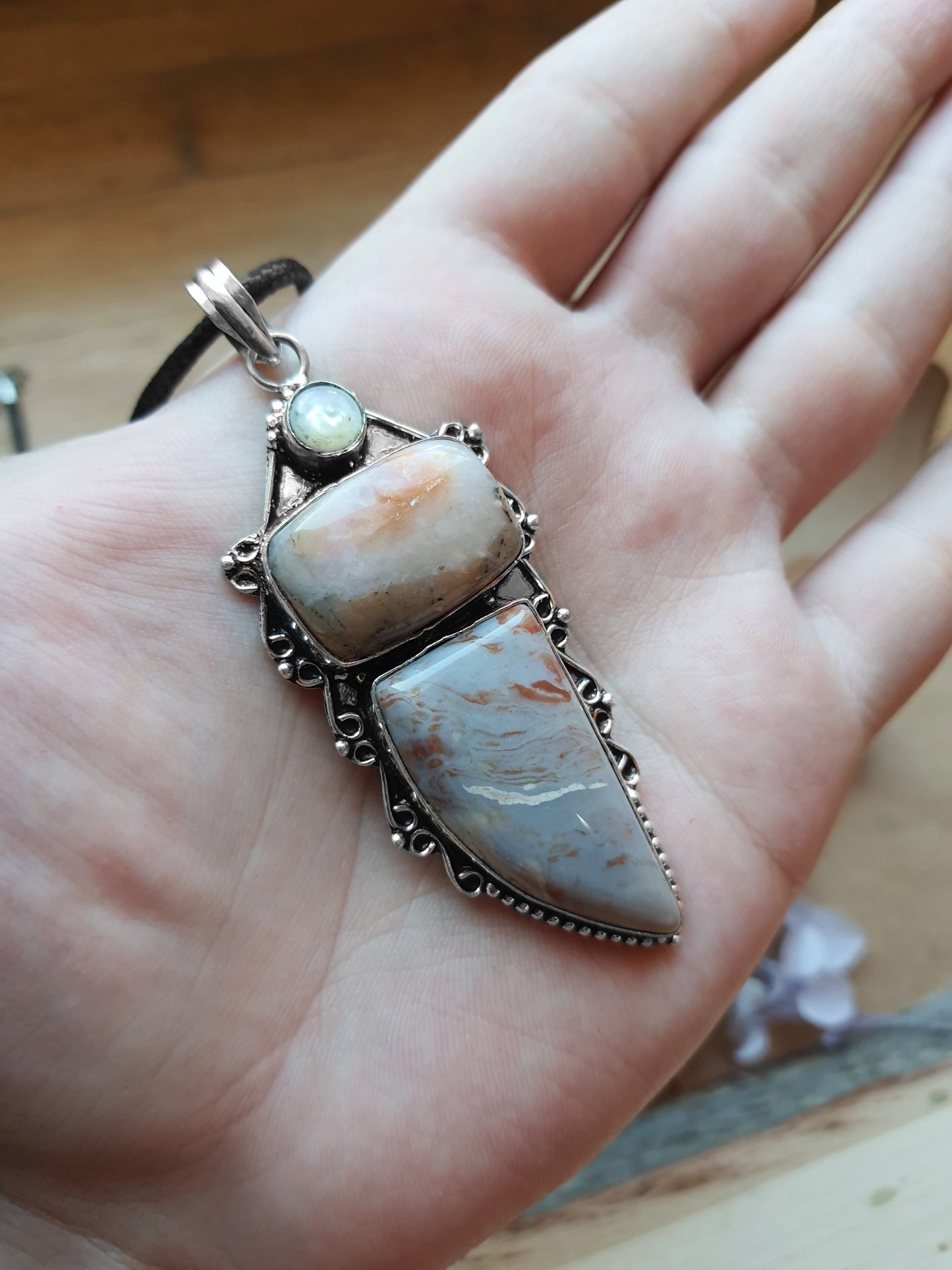 Jasper And Pearl Pendant Sterling Silver Statement Necklace Multi Stone Necklace Boho Gemstone Pendant Unique Jewelry Unique Gift For Her