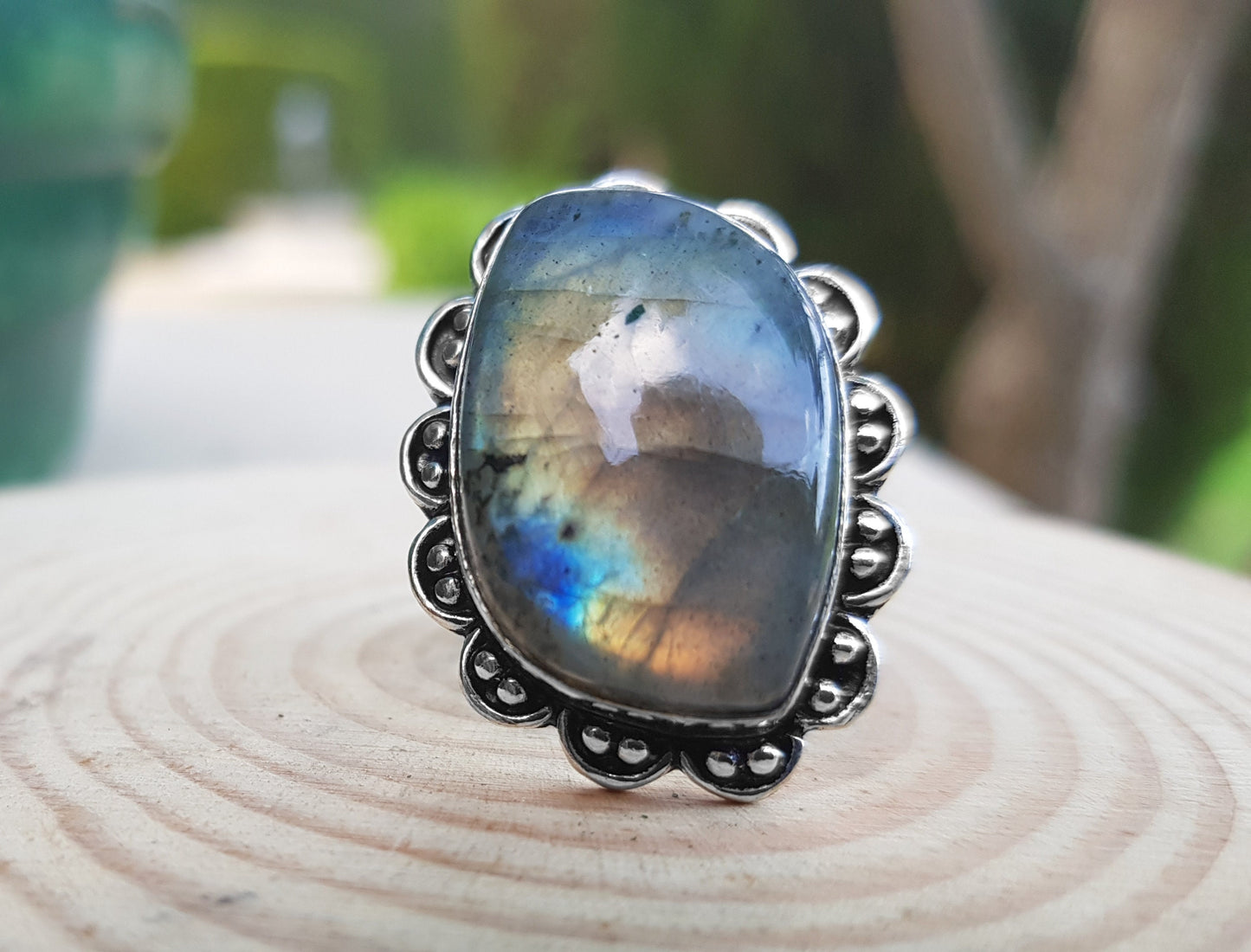 Labradorite Ring Size US 8 3/4 In Sterling Silver Crystal Ring Boho Rings Unique Gift For Her Ethnic Ring GypsyJewelry