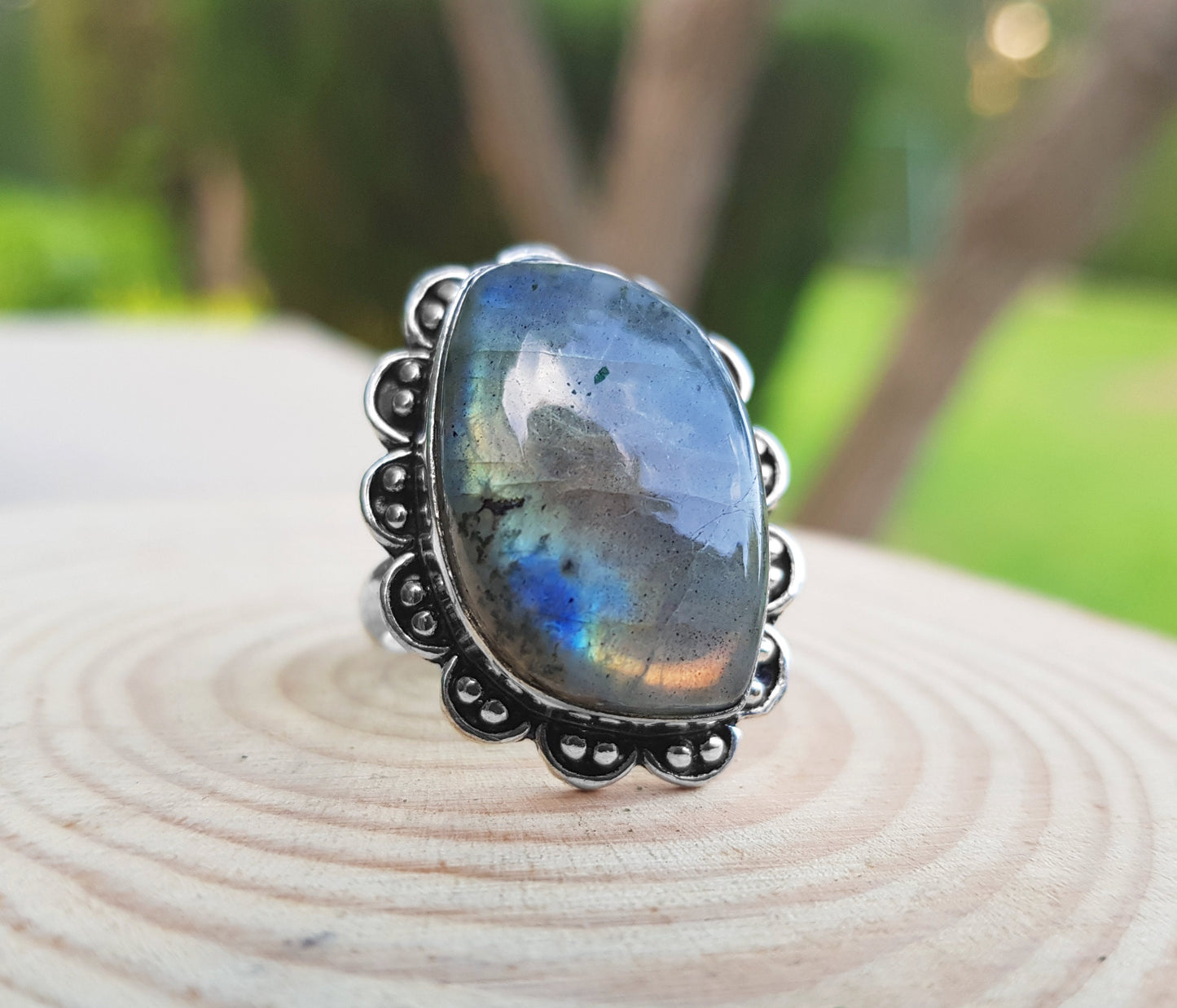 Labradorite Ring Size US 8 3/4 In Sterling Silver Crystal Ring Boho Rings Unique Gift For Her Ethnic Ring GypsyJewelry
