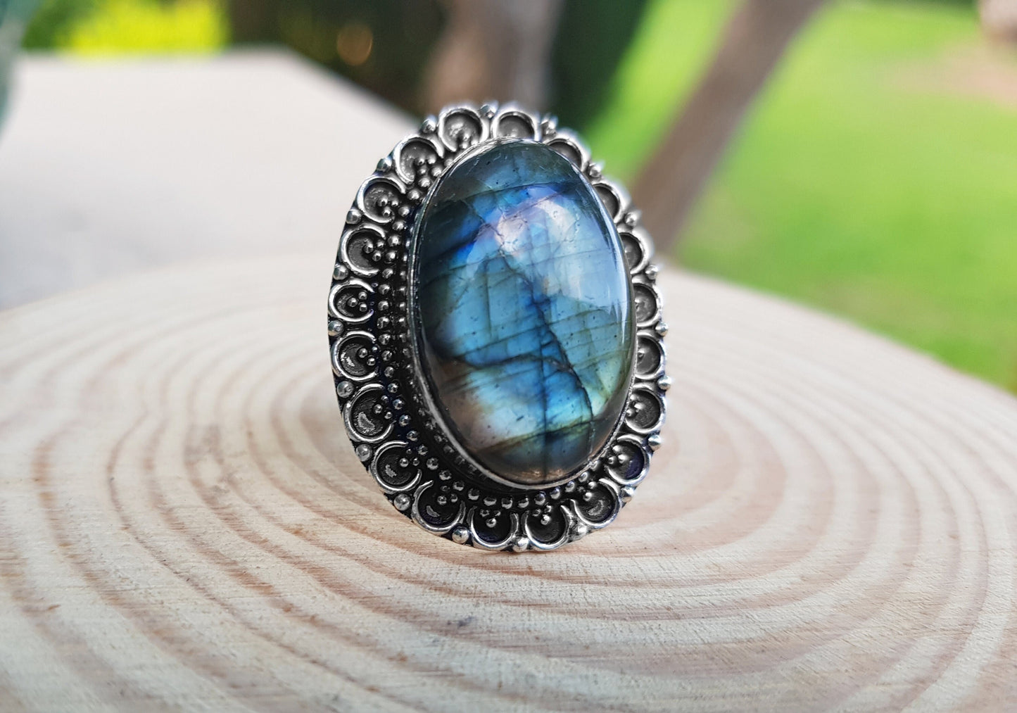 Labradorite Gemstone Ring In Sterling Silver Size US 8 3/4, Statement Ring, Crystal Ring, Boho Rings, Gypsy Jewelry Unique Gift