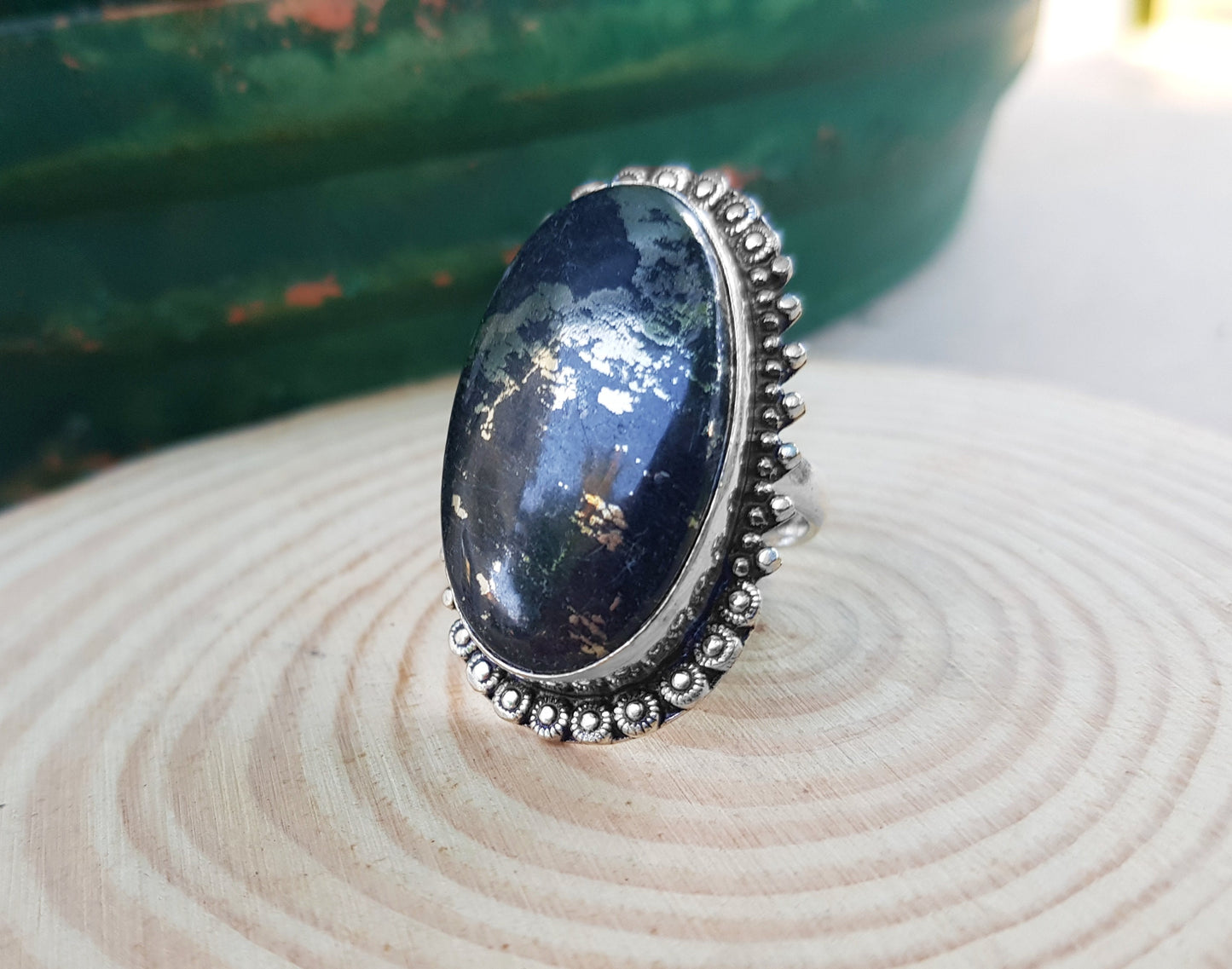 Apache Gold Pyrite Statement Ring Size US8 1/2 Sterling Silver Gemstone Ring Boho Rings GypsyJewellery One Of A Kind Gift