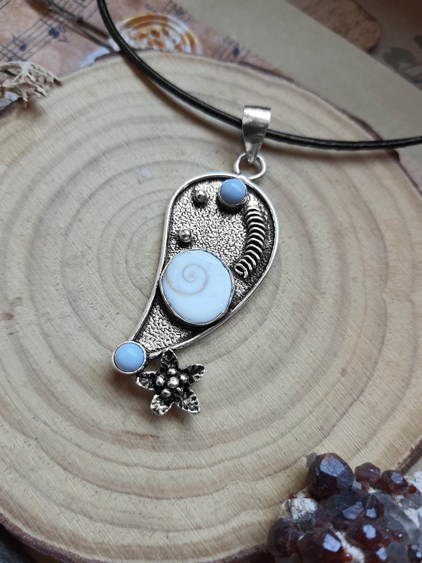 Shiva Eye And Owyhee Opal Pendant In Sterling Silver, Multi Stone Crystal Necklace, One Of A Kind Jewelry