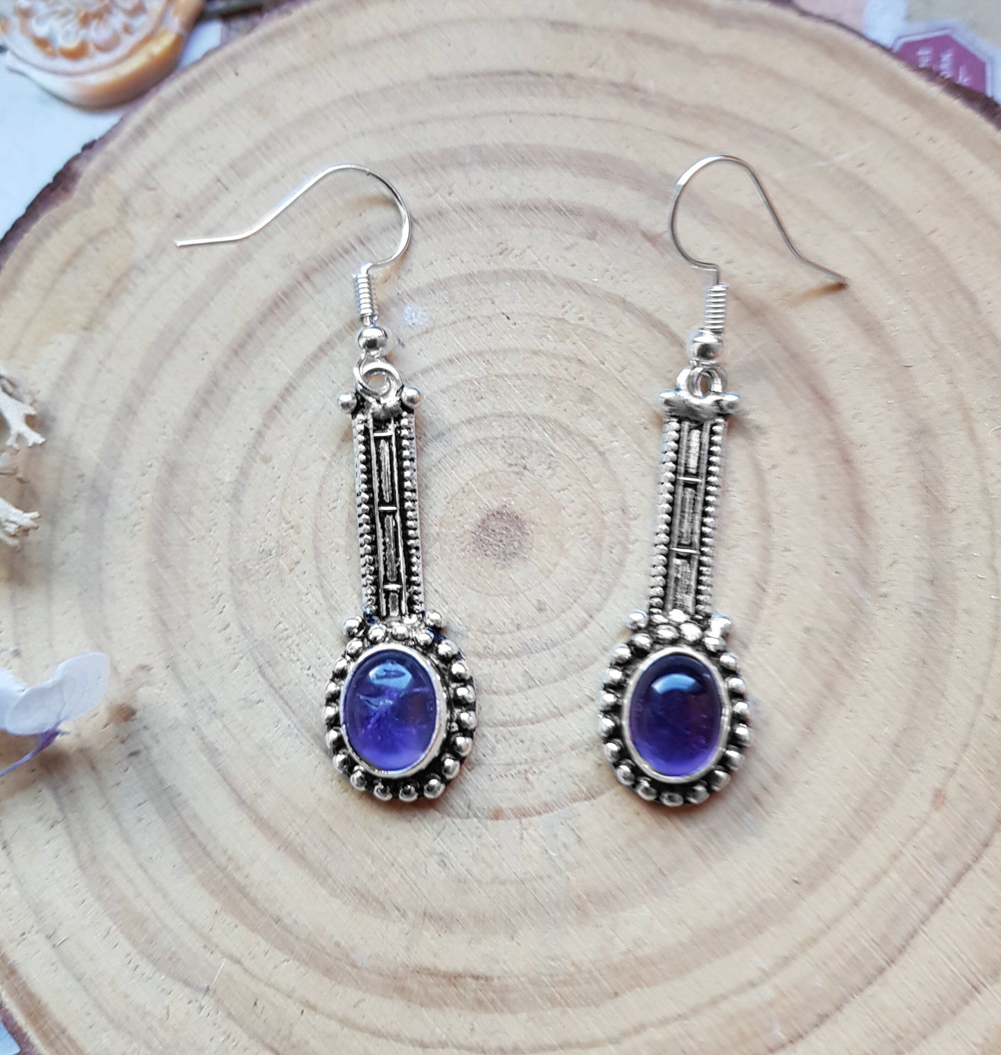 Ethnic Amethyst Earrings Sterling Silver Dangle Earrings Boho Gemstone Earrings Unique Gift For Her