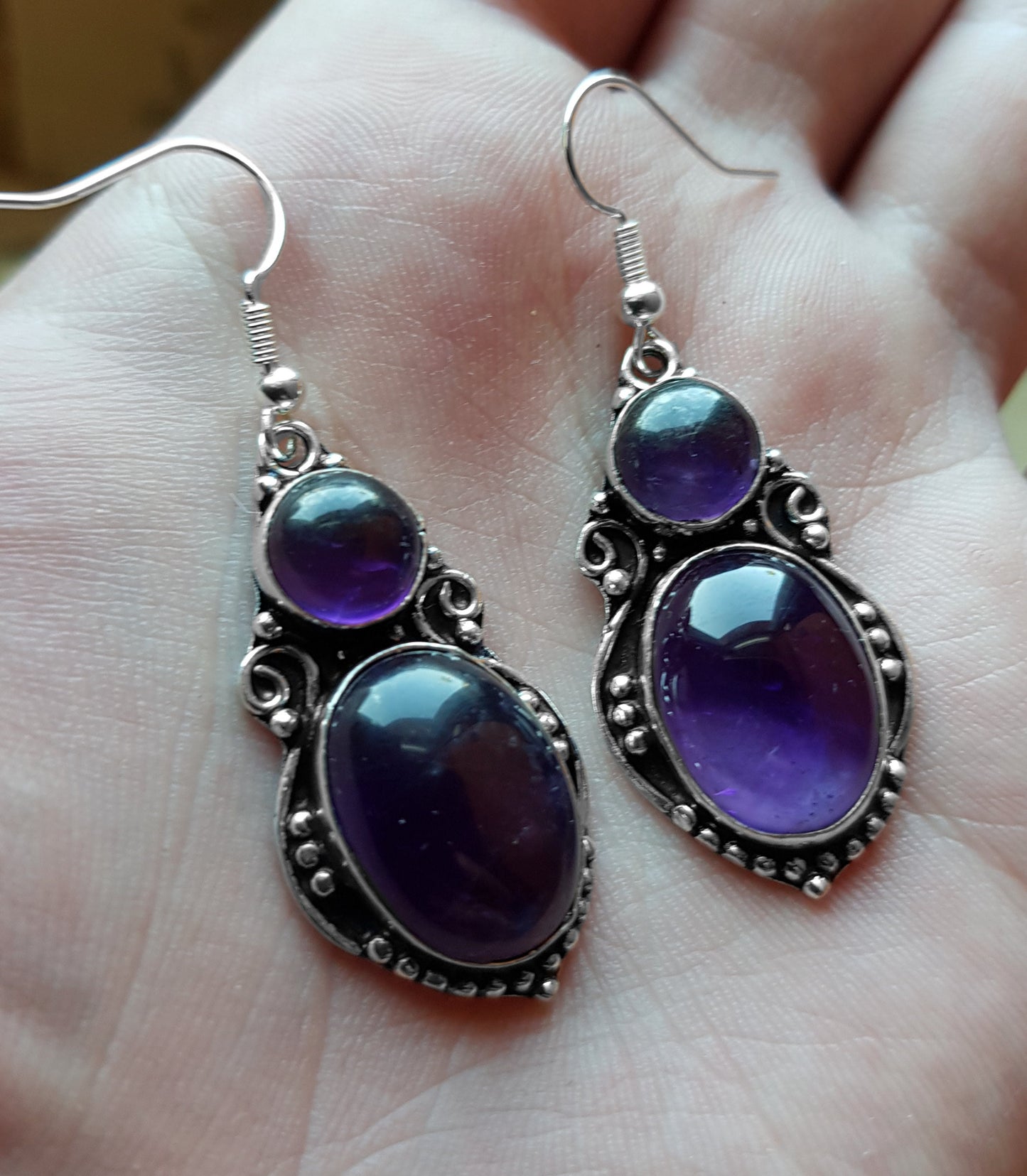 Ethnic Amethyst Earrings Sterling Silver Dangle Earrings Boho Gemstone Earrings Unique Gift For Her