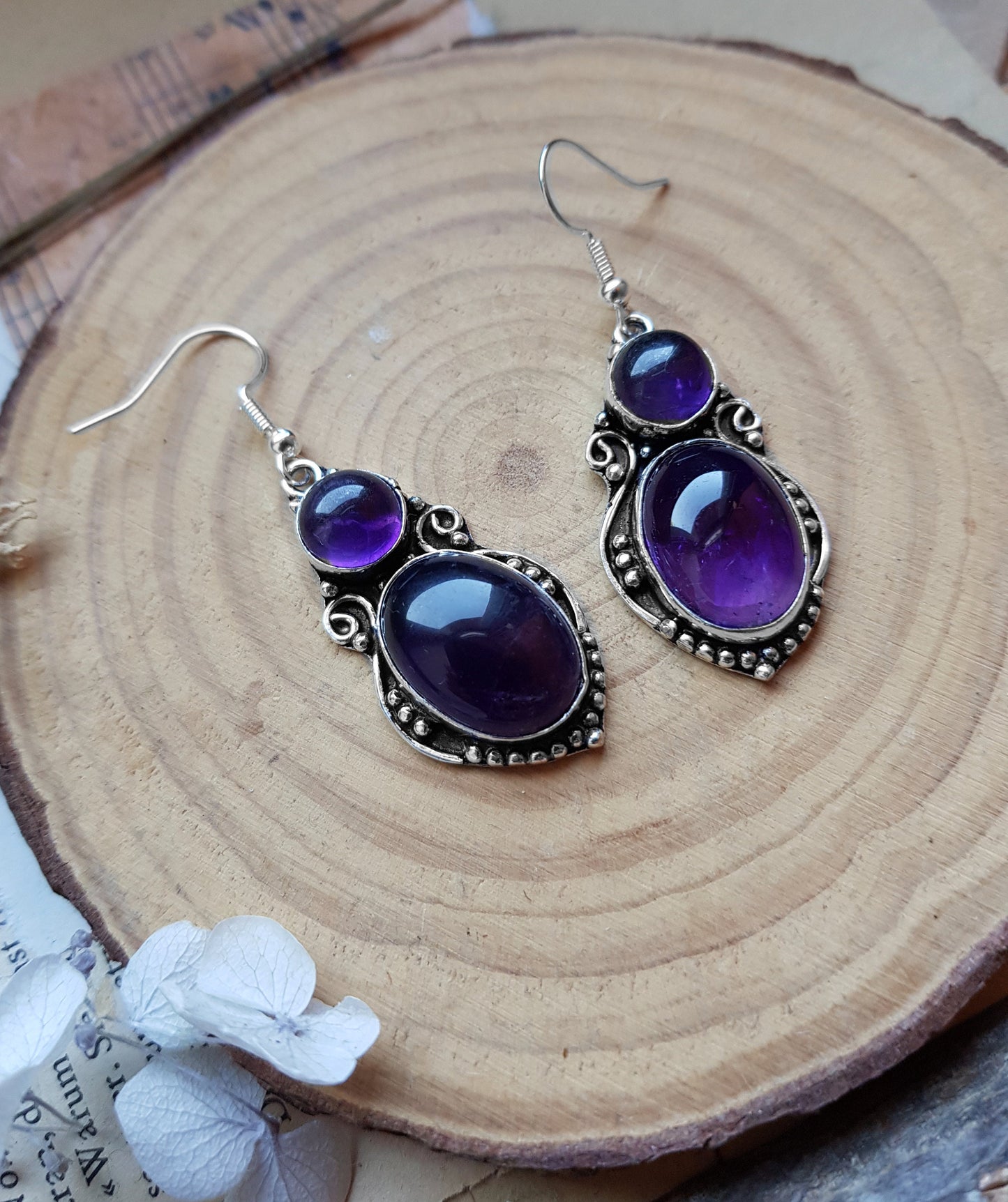 Ethnic Amethyst Earrings Sterling Silver Dangle Earrings Boho Gemstone Earrings Unique Gift For Her