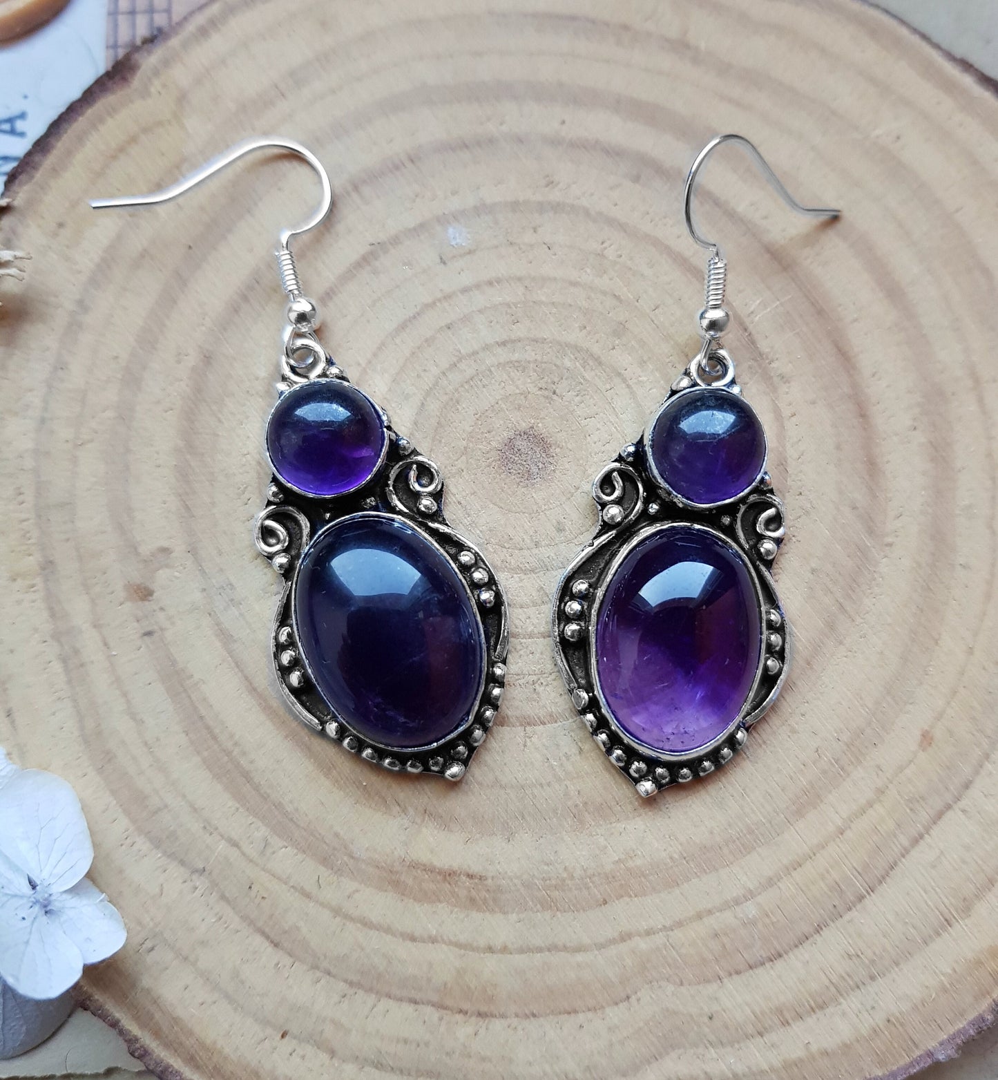 Ethnic Amethyst Earrings Sterling Silver Dangle Earrings Boho Gemstone Earrings Unique Gift For Her