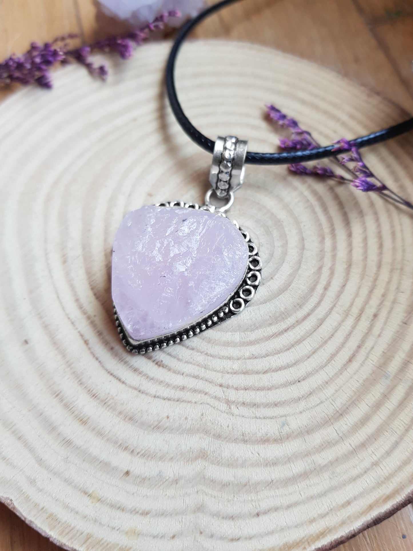 Raw Rose Quartz Pendant In Sterling Silver, Statement Necklace, Raw Crystal Necklace