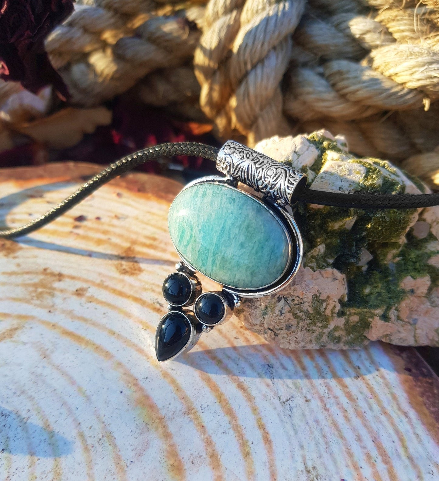 Light Blue Amazonite Necklace In Sterling Silver, Multi Stone Statement Necklace - LunarGem -