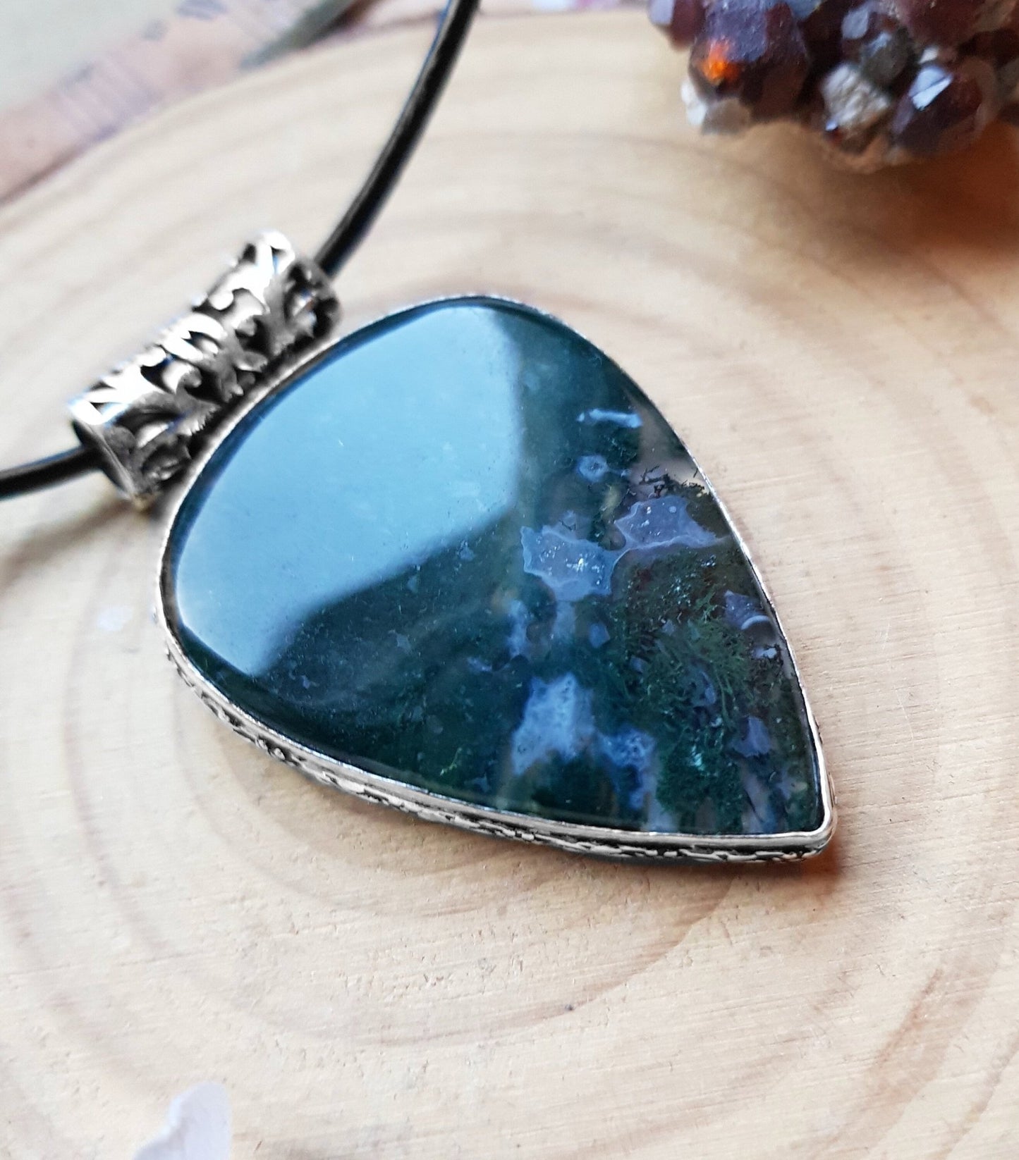 Moss Agate Pendant In Sterling Silver Boho Gemstone Pendant One Of A Kind Jewelry Unique Gift - LunarGem -