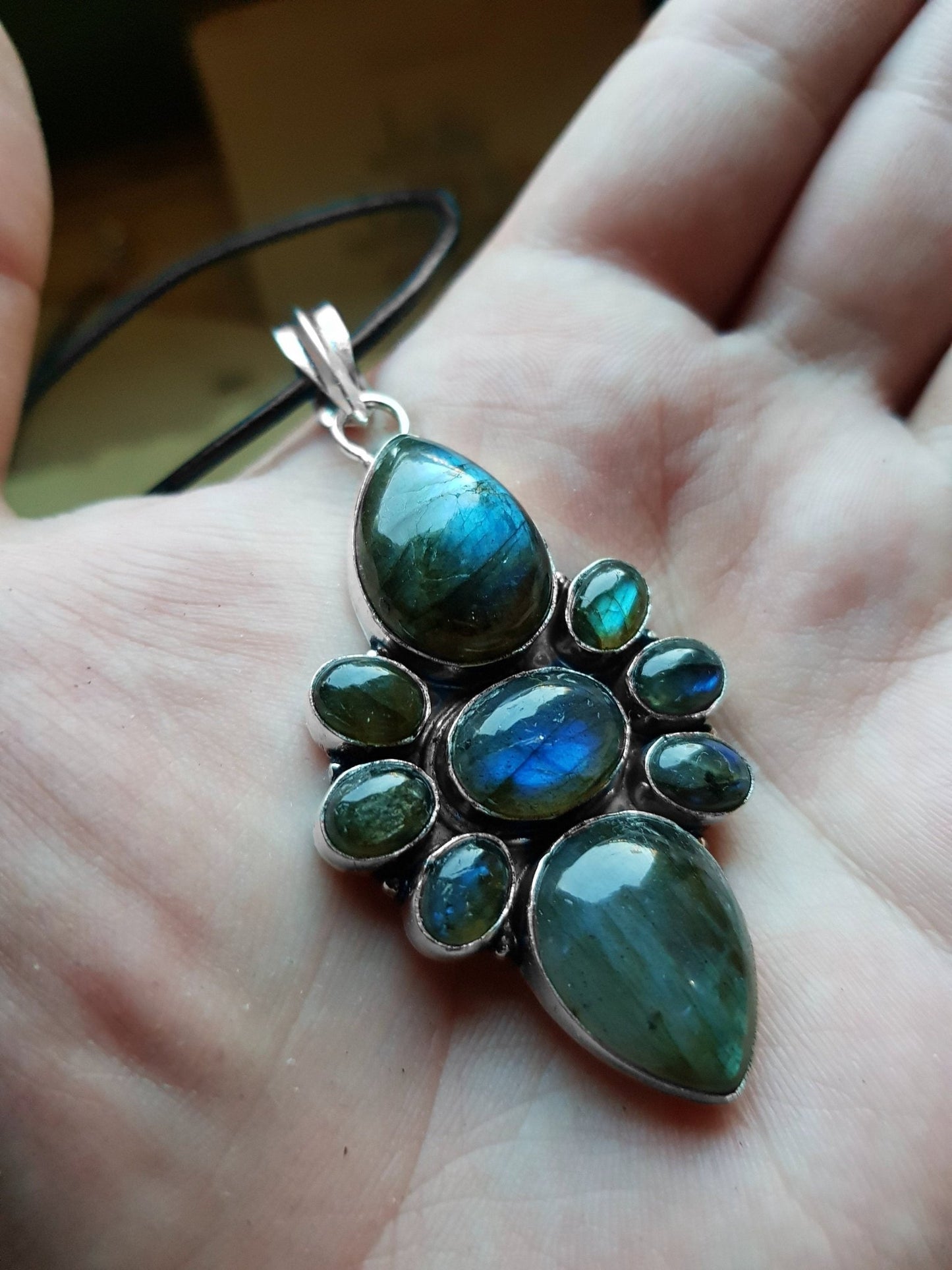 Multi Stone Big Labradorite Pendant In Sterling Silver Big Statement Pendant Unique Gift Gemstone Lover Gift Boho Pendant GypsyJewelry - LunarGem -