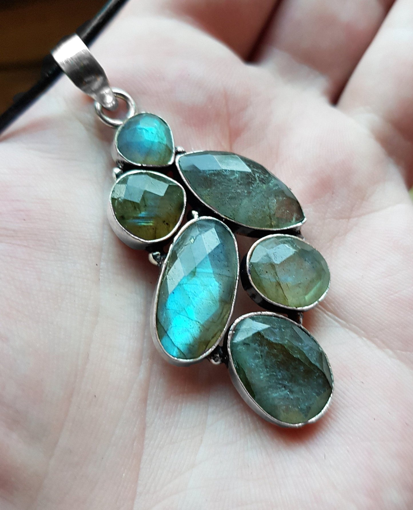 Multi Stone Blue Labradorite Pendant In Sterling Silver Big Statement Pendant - LunarGem -