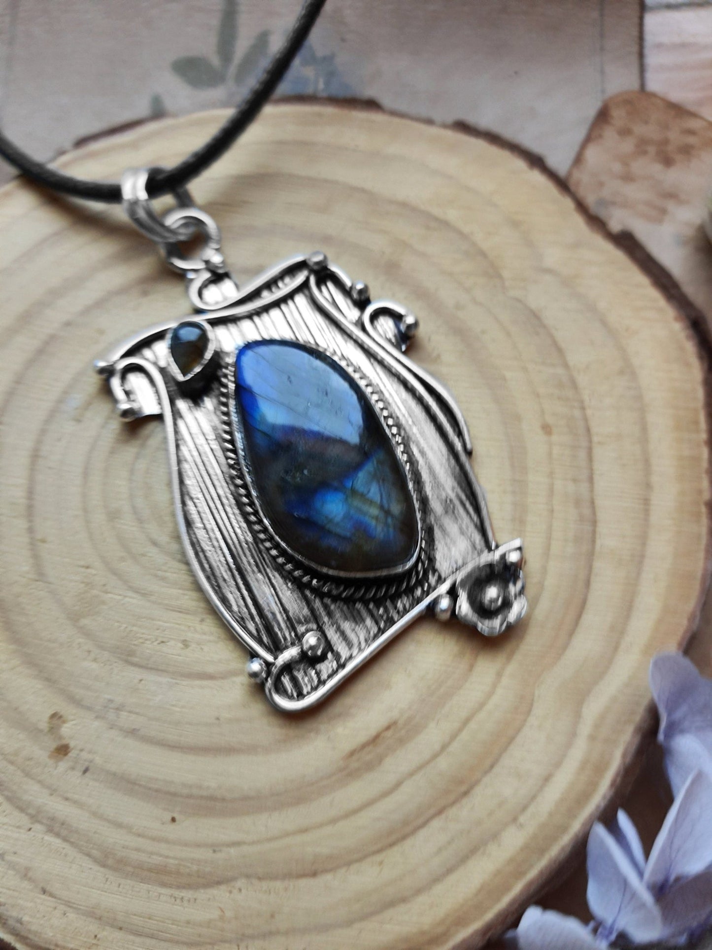 Multi Stone Blue Labradorite Pendant In Sterling Silver Big Statement Pendant Unique Gift Gemstone Lover Gift Boho Pendant GypsyJewelry - LunarGem -