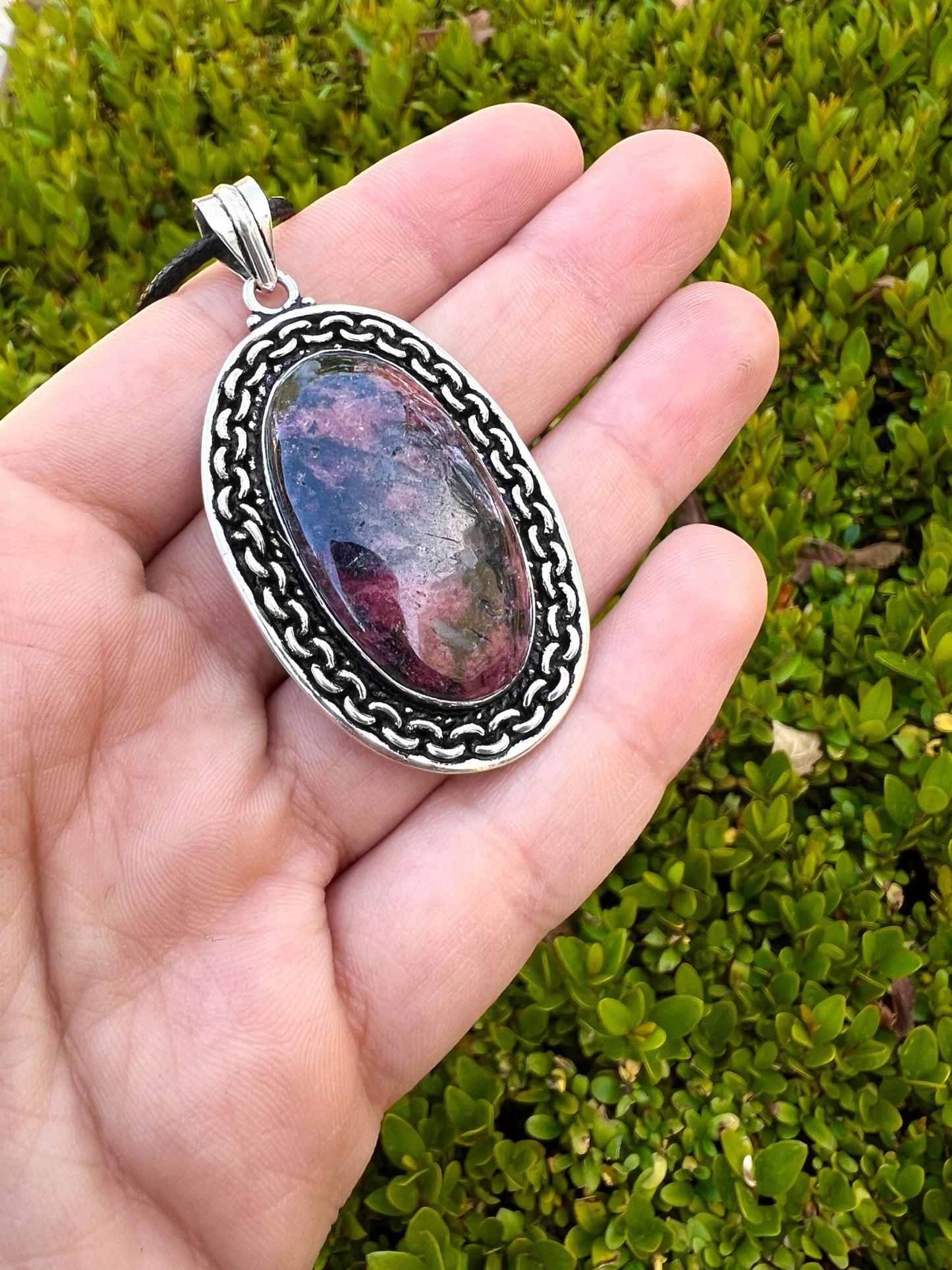 Pink Rhodonite Pendant In Sterling Silver Boho Crystal Necklace Unique Gift Gypsy Jewellery - LunarGem -