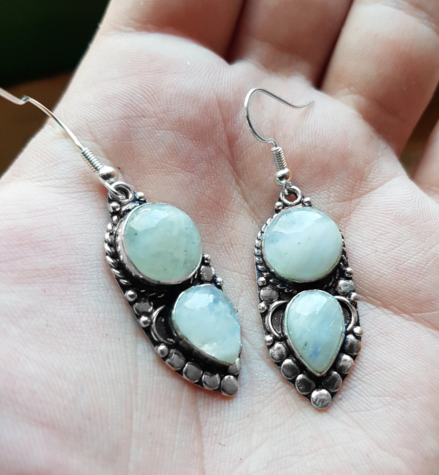 Rainbow Moonstone Earrings In Sterling Silver Rustic Dangle Earrings GypsyJewelry Boho Earrings - LunarGem -