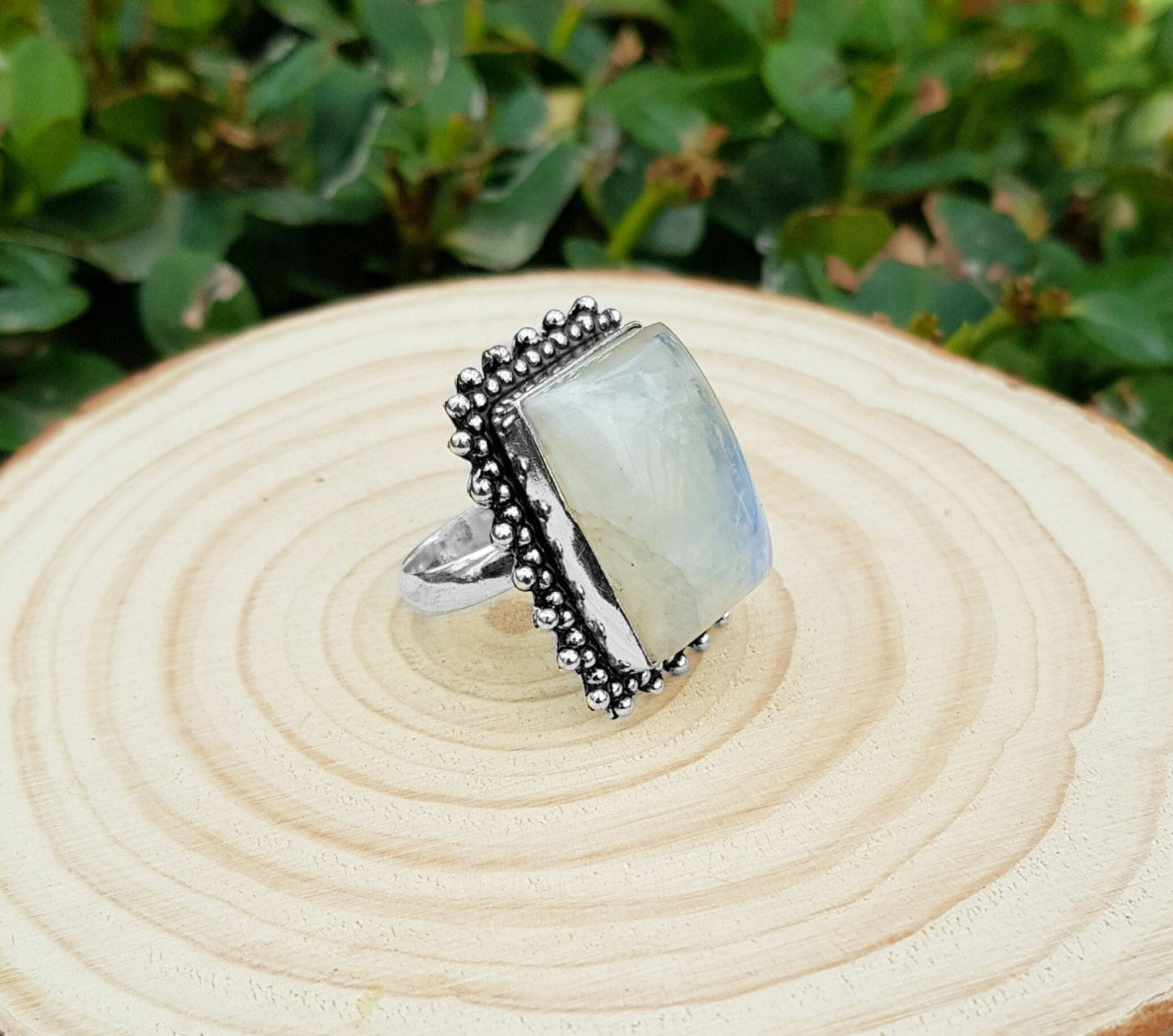 Rainbow Moonstone Statement Ring Sterling Silver Boho Rings Size US 7 Unique Jewelry One Of A Kind Gift GypsyJewelry - LunarGem - Rings