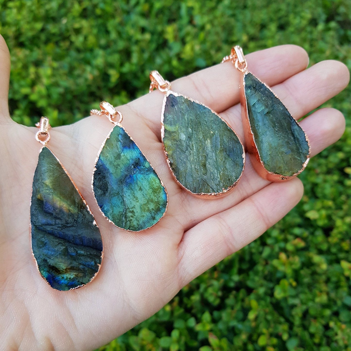 Raw Spectrolite Labradorite Necklace Pure Copper Pendant Electroformed Pendant Gift for Her Unique Jewelry Boho Pendant - LunarGem -
