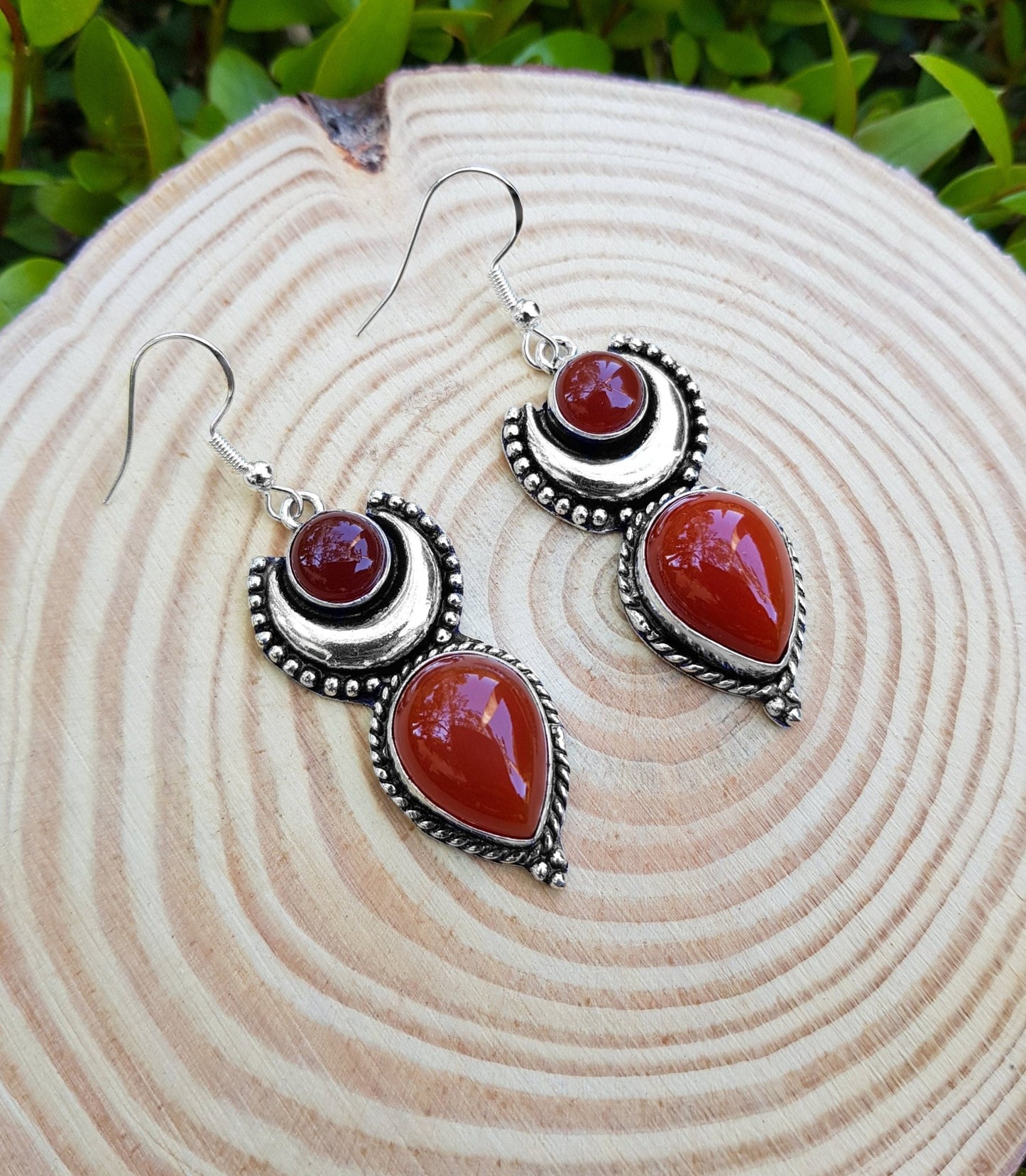 Red Carnelian Earrings Sterling Silver Statement Earrings Boho Ethnic Jewellery Long Dangle Earrings Unique Gift - LunarGem -