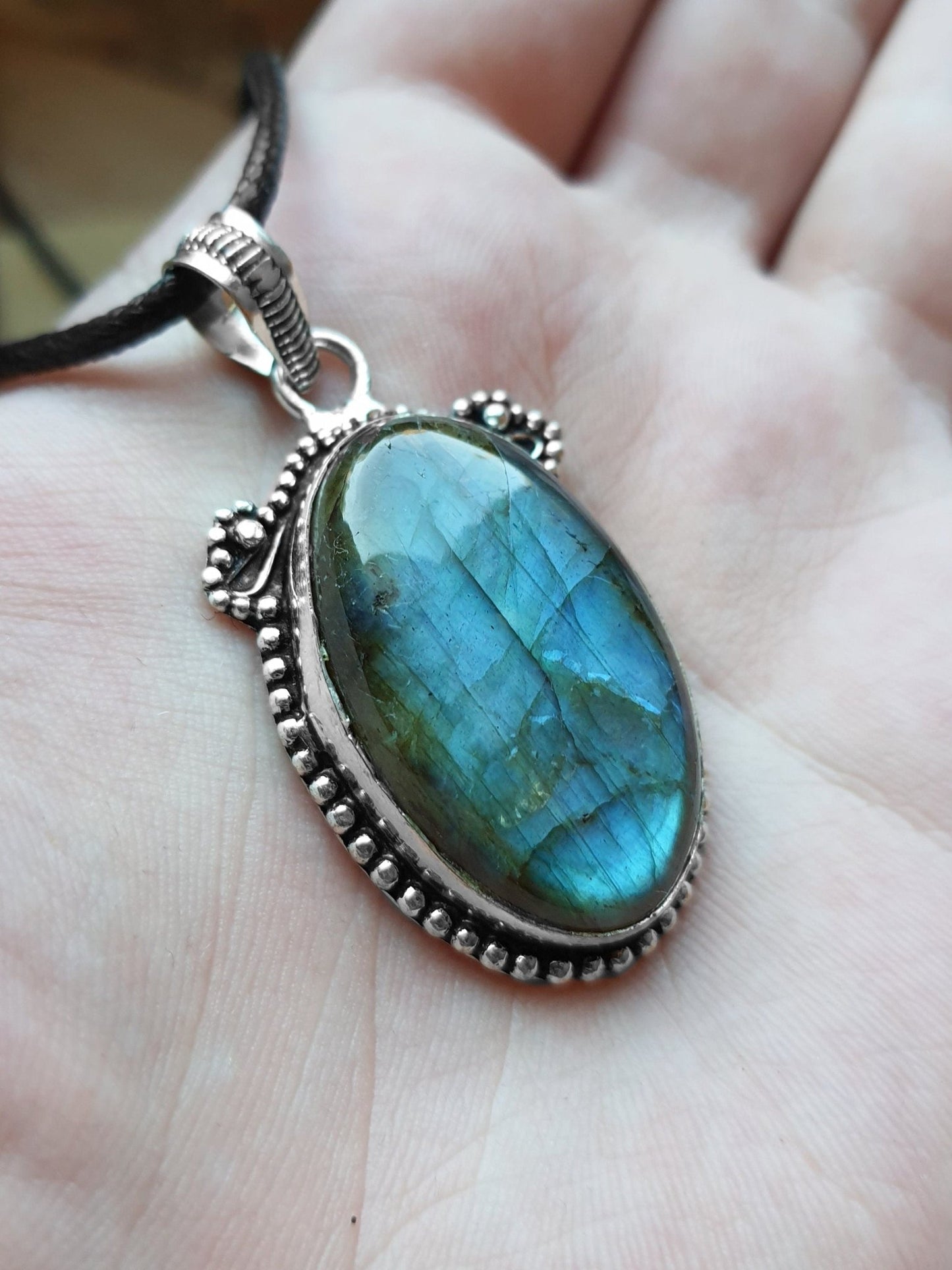Top Quality Natural Labradorite Pendant In Sterling Silver Statement Pendant - LunarGem -
