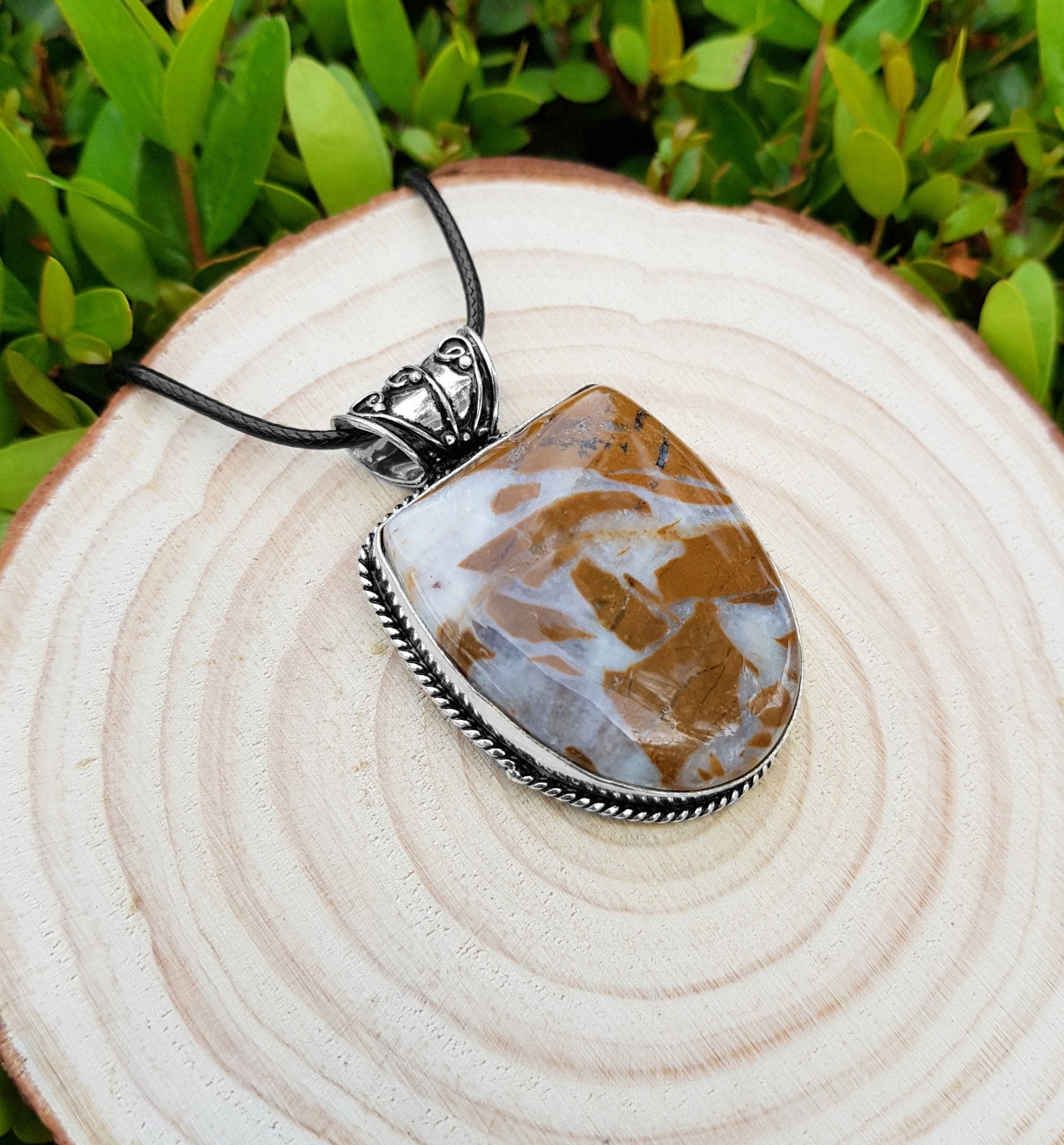 African Tiger Jasper Sterling Silver Necklace: Boho Gemstone Pendant - LunarGem - Necklaces