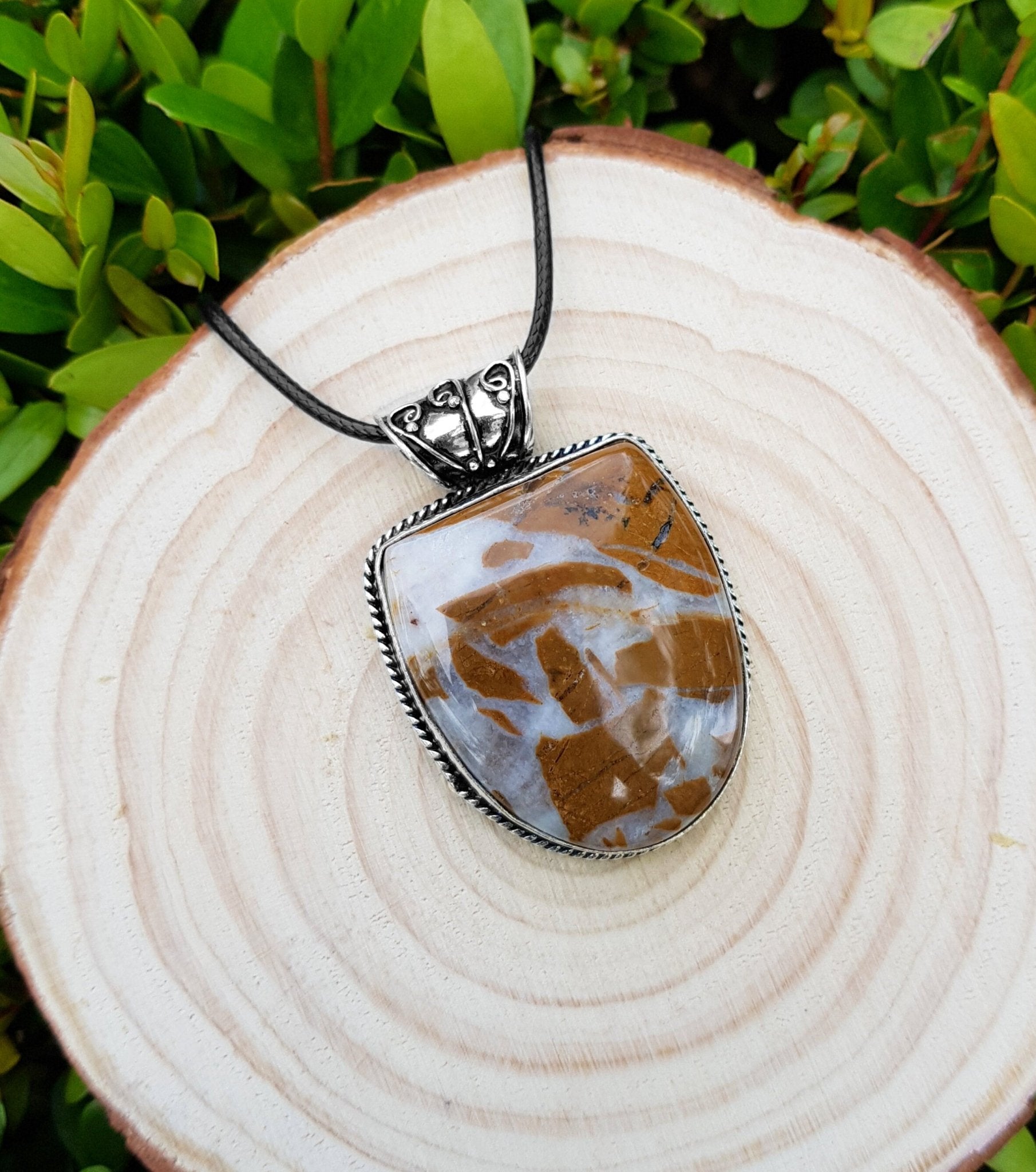 African Tiger Jasper Sterling Silver Necklace: Boho Gemstone Pendant - LunarGem - Necklaces
