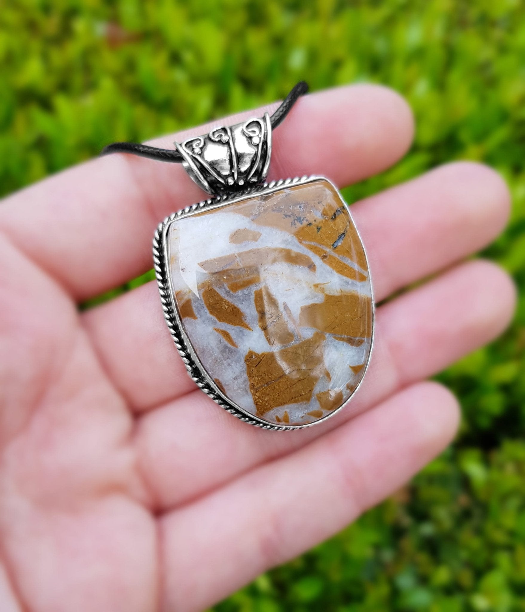African Tiger Jasper Sterling Silver Necklace: Boho Gemstone Pendant - LunarGem - Necklaces