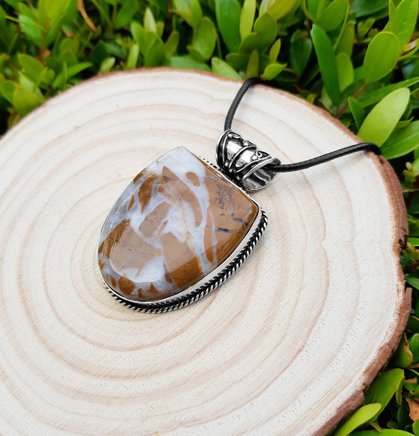 African Tiger Jasper Sterling Silver Necklace: Boho Gemstone Pendant - LunarGem - Necklaces