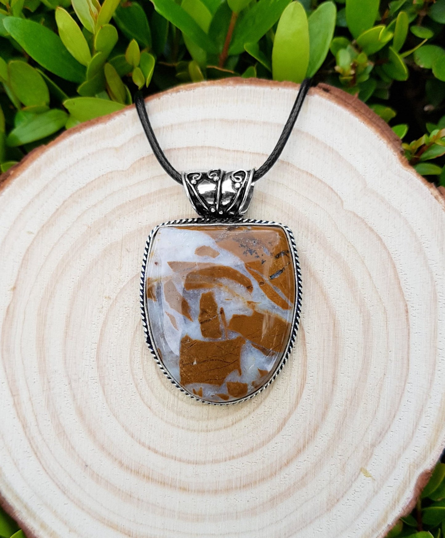 African Tiger Jasper Sterling Silver Necklace: Boho Gemstone Pendant - LunarGem - Necklaces