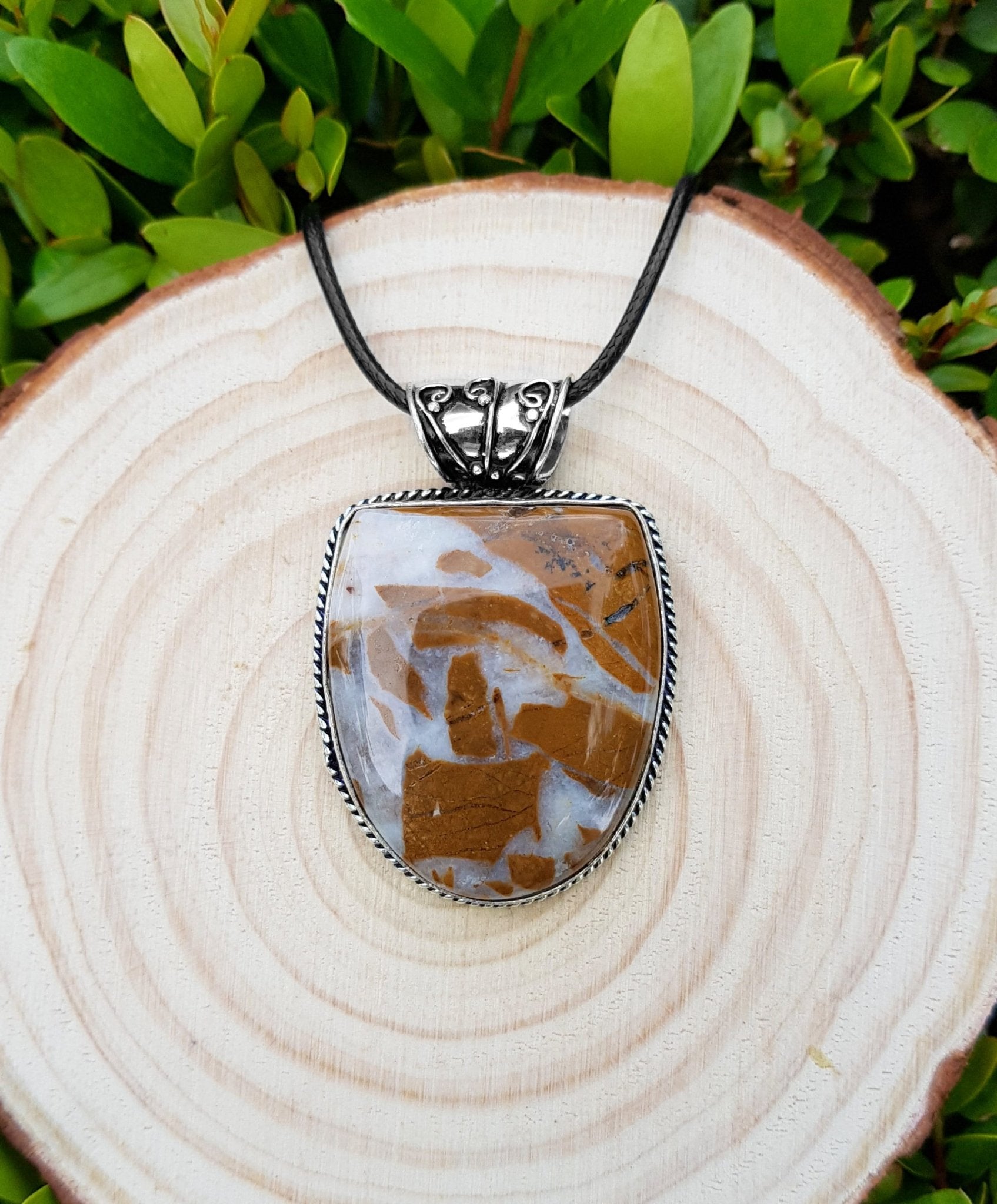 African Tiger Jasper Sterling Silver Necklace: Boho Gemstone Pendant - LunarGem - Necklaces