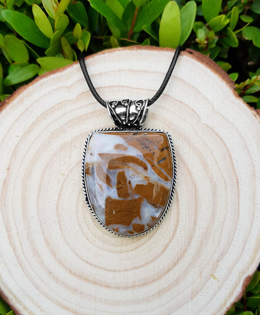African Tiger Jasper Sterling Silver Necklace: Boho Gemstone Pendant - LunarGem - Necklaces