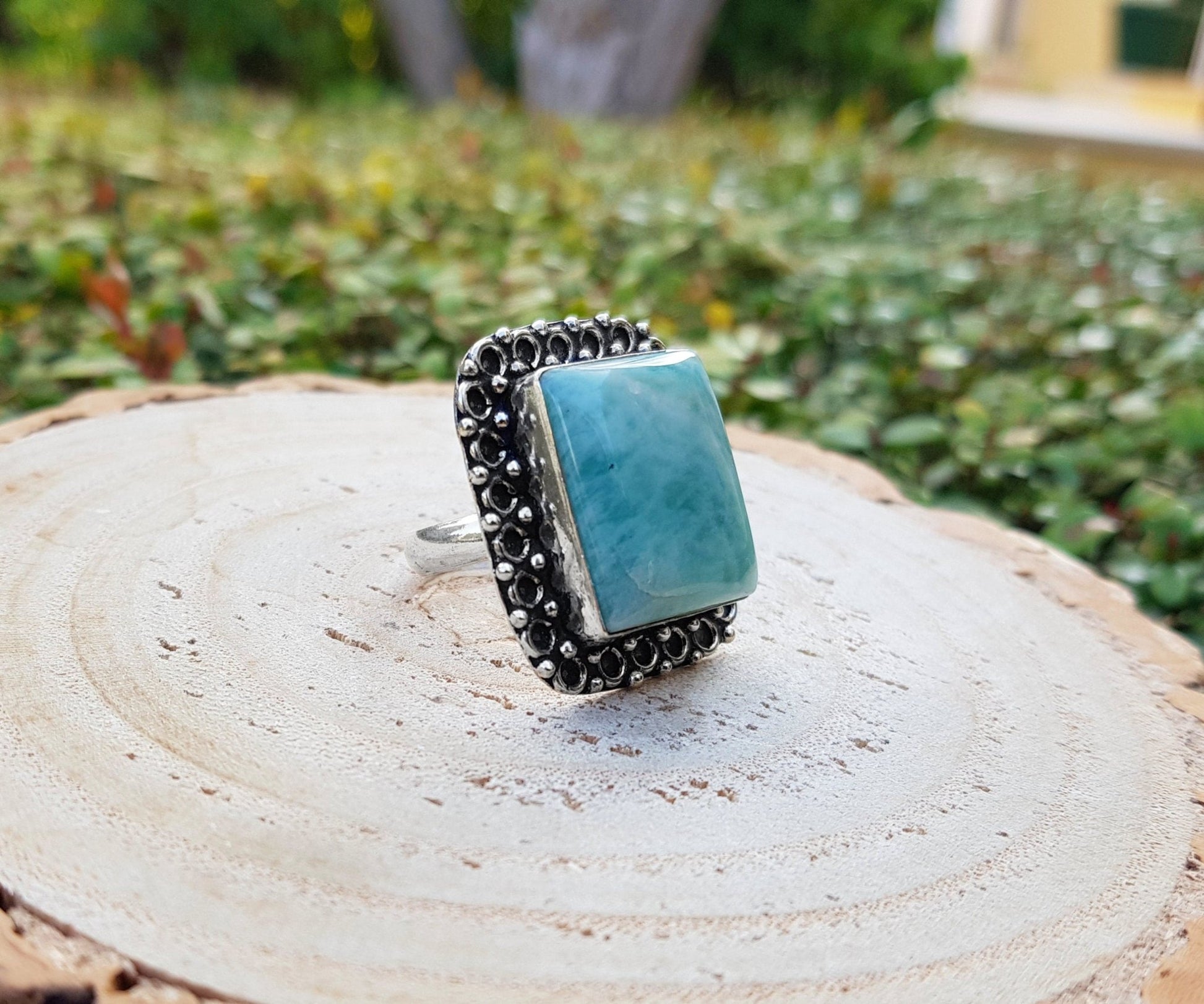 Amazonite Statement Ring, Sterling Silver Boho Jewelry, US Size 8 - LunarGem - 