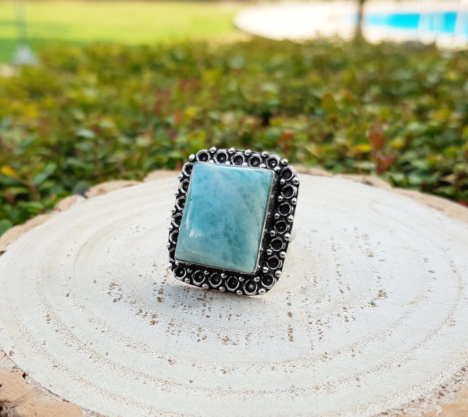 Amazonite Statement Ring, Sterling Silver Boho Jewelry, US Size 8 - LunarGem - 