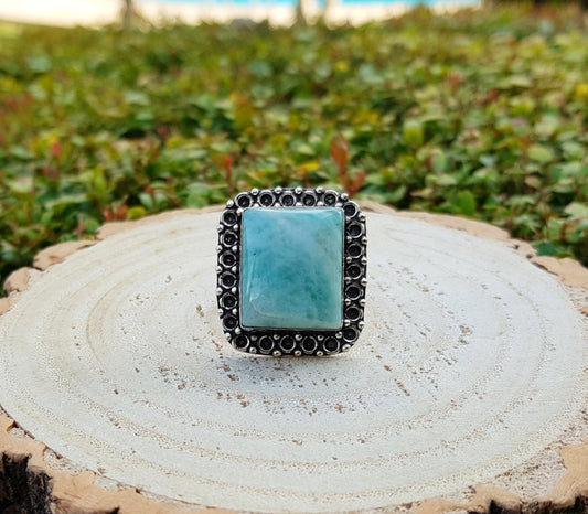 Amazonite Statement Ring, Sterling Silver Boho Jewelry, US Size 8 - LunarGem - 
