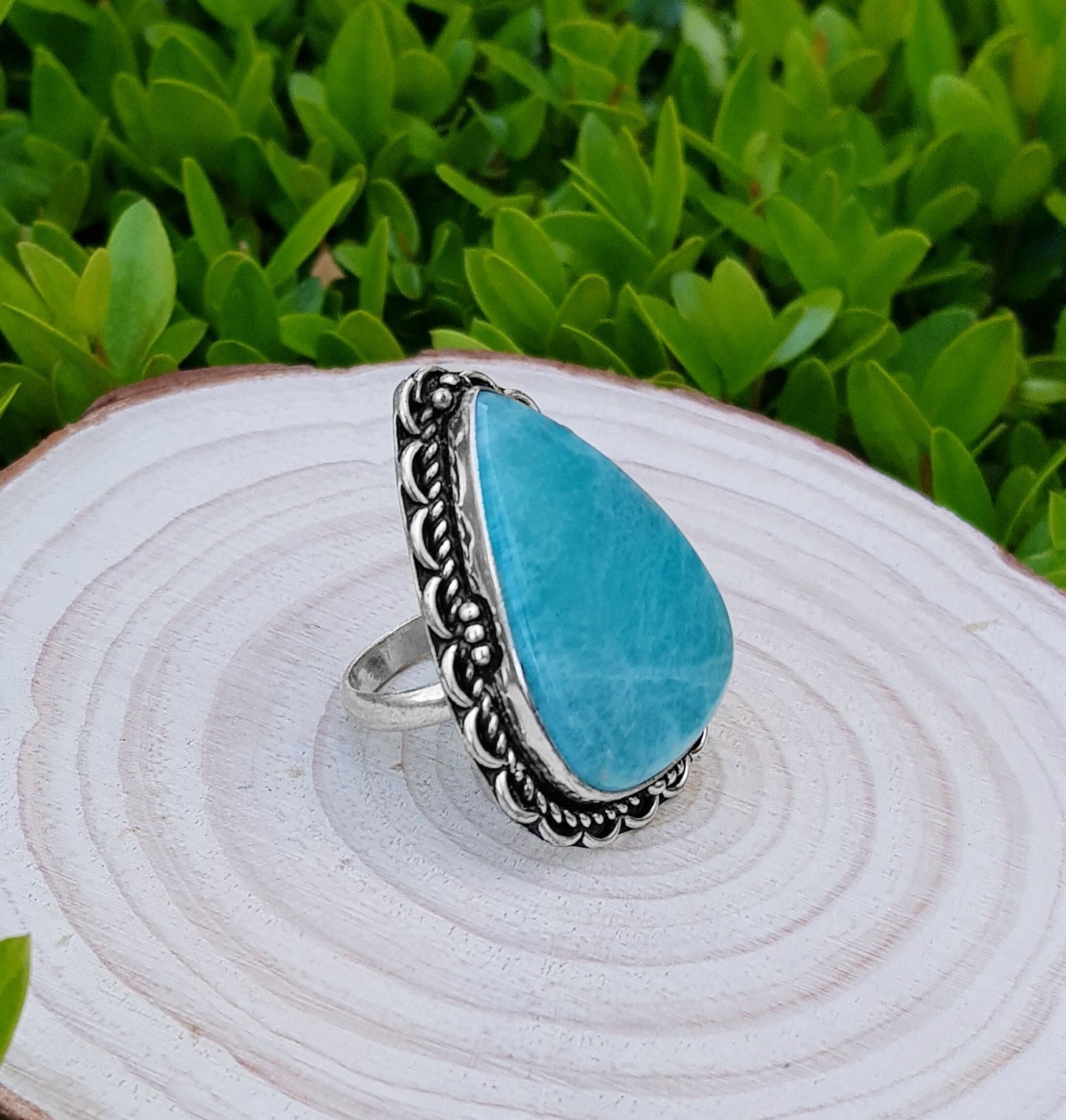 Amazonite Statement Ring, Sterling Silver Boho Ring, Size 7 3/4 - LunarGem - Rings