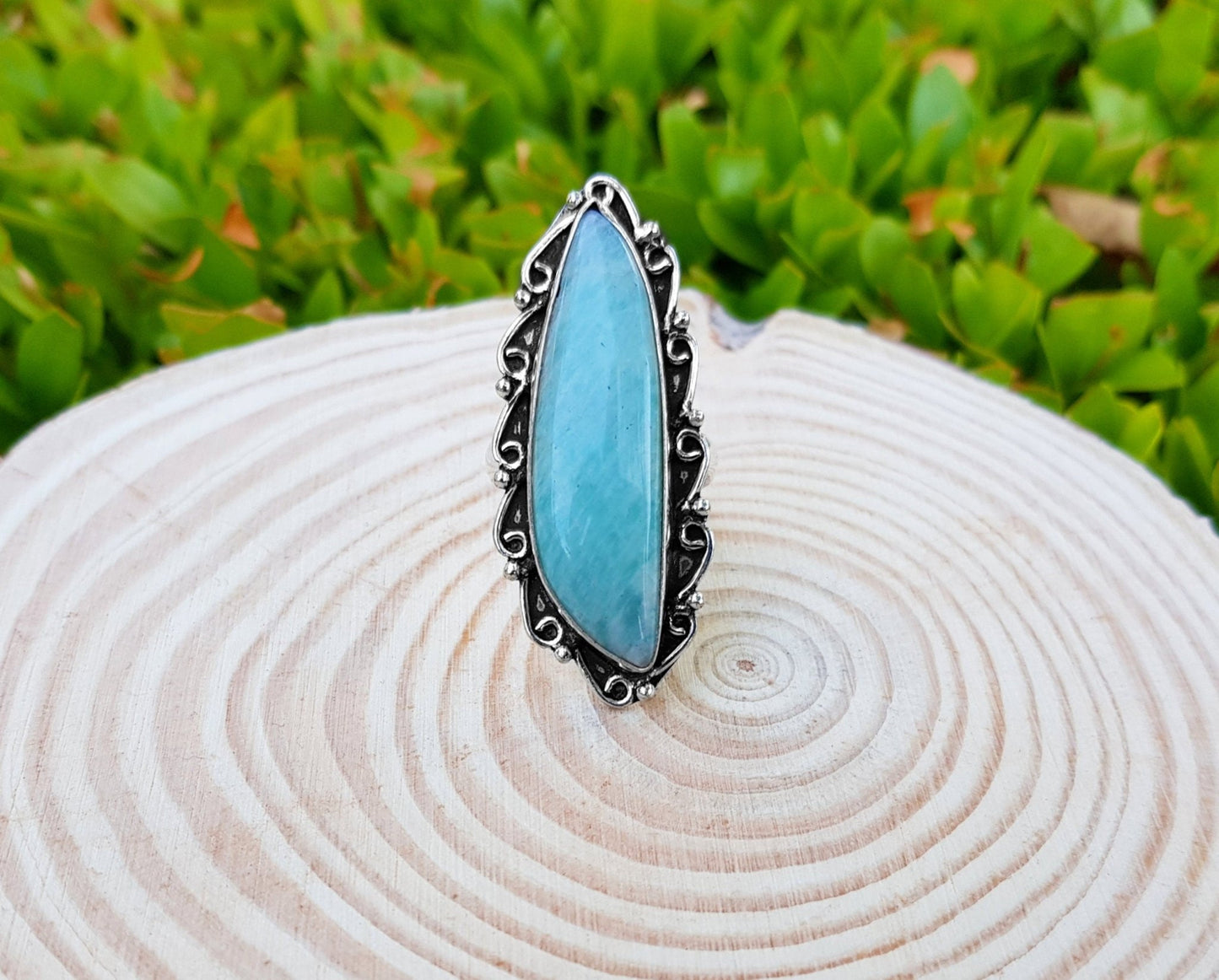 Amazonite Statement Ring, Sterling Silver Boho Ring, US Size 7 3/4 - LunarGem - 