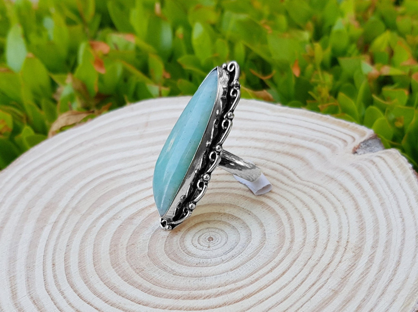 Amazonite Statement Ring, Sterling Silver Boho Ring, US Size 7 3/4 - LunarGem - 