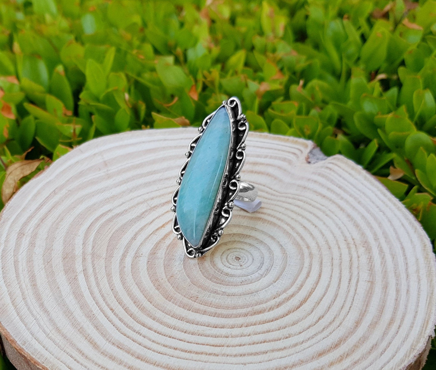 Amazonite Statement Ring, Sterling Silver Boho Ring, US Size 7 3/4 - LunarGem - 