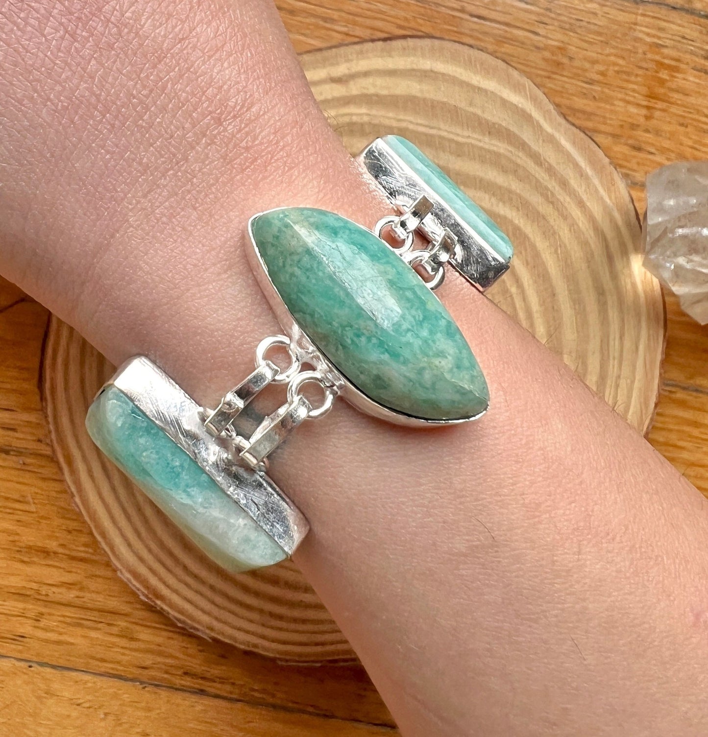 Amazonite Sterling Silver Bracelet: Adjustable Gemstone Jewelry - LunarGem - 