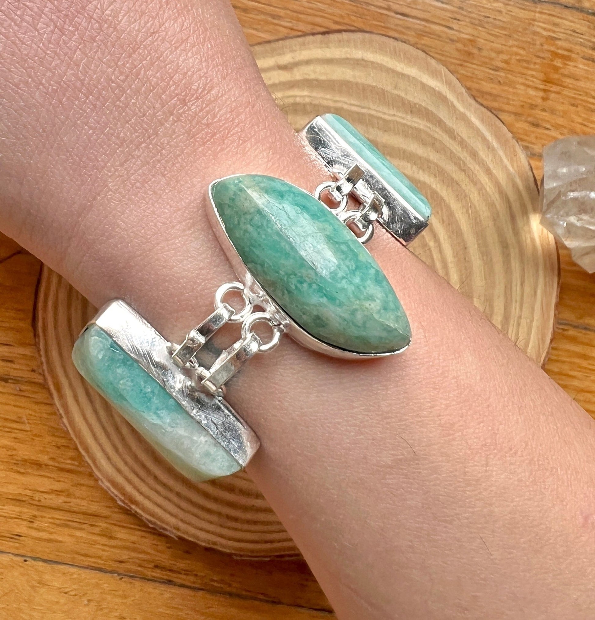 Amazonite Sterling Silver Bracelet: Adjustable Gemstone Jewelry - LunarGem - 