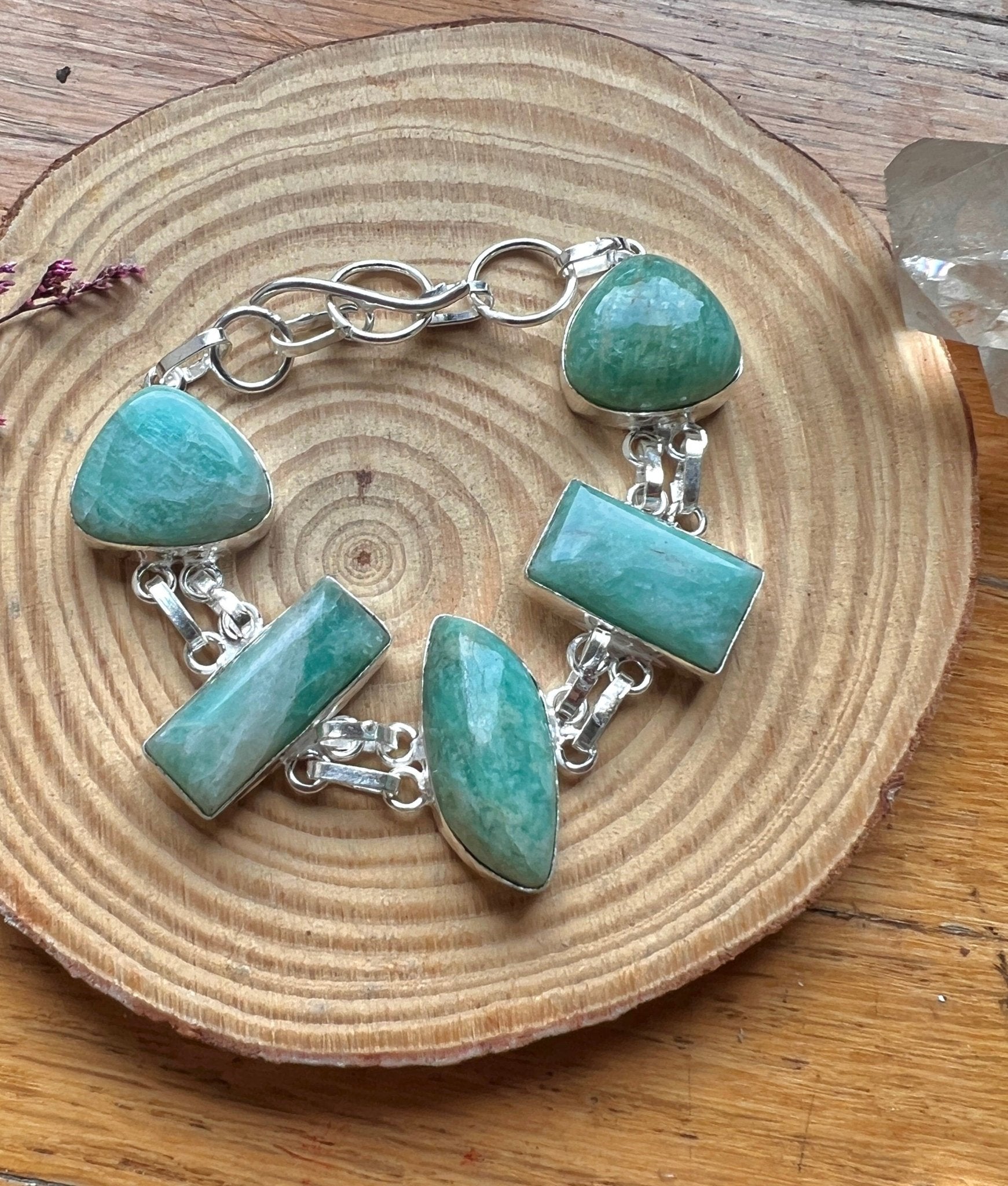 Amazonite Sterling Silver Bracelet: Adjustable Gemstone Jewelry - LunarGem - 