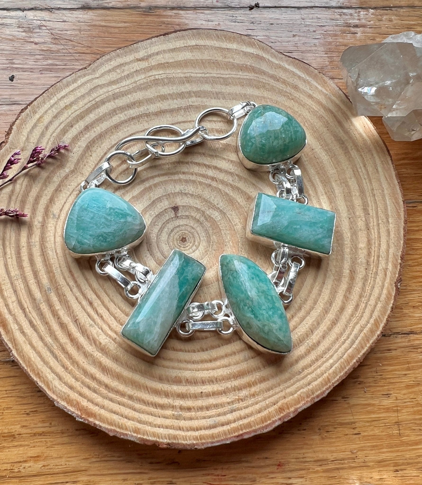 Amazonite Sterling Silver Bracelet: Adjustable Gemstone Jewelry - LunarGem - 